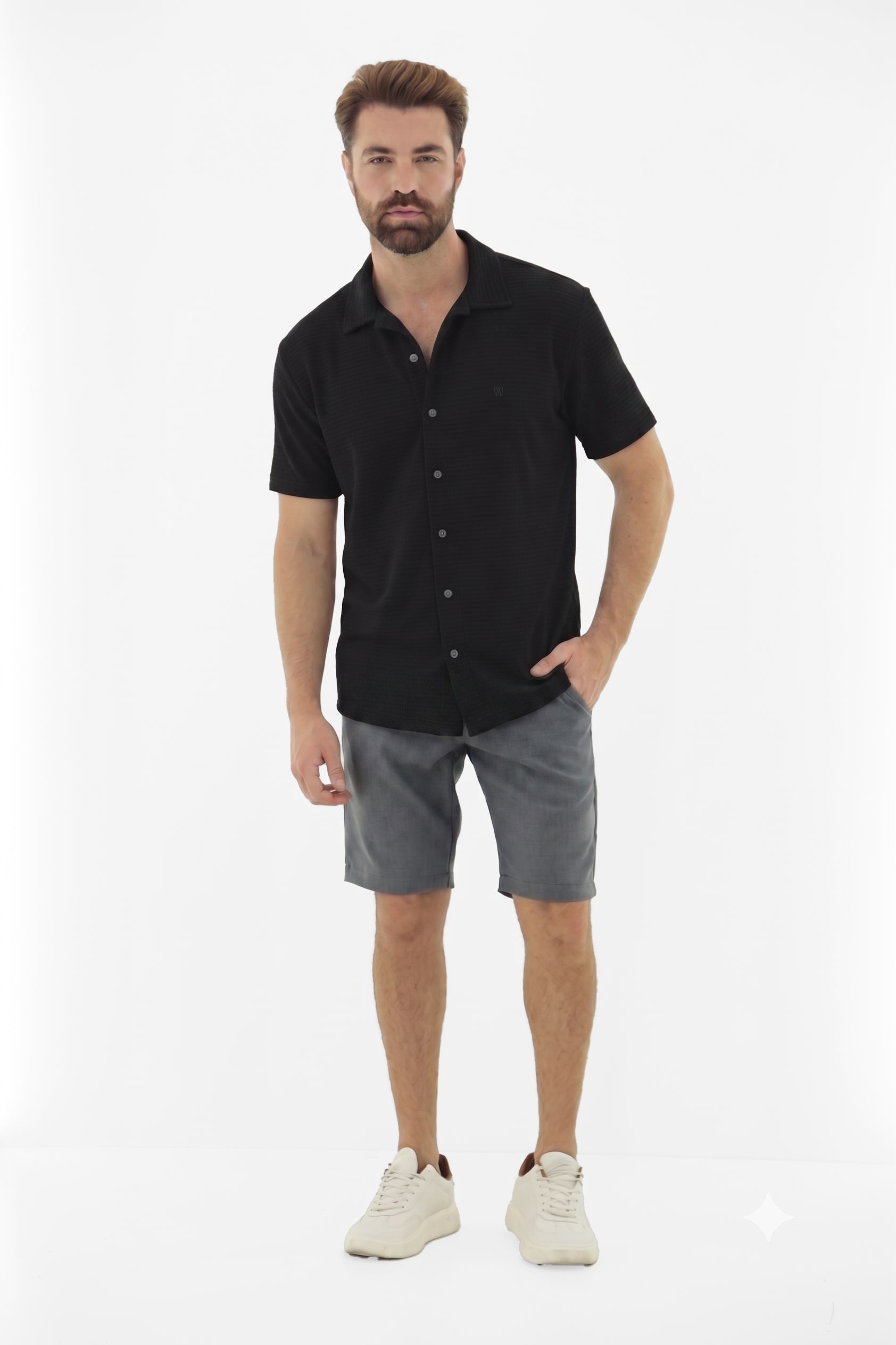 Vista lateral 3 do produto Camisa Masculina Casual Texturizada em Botões Frontais