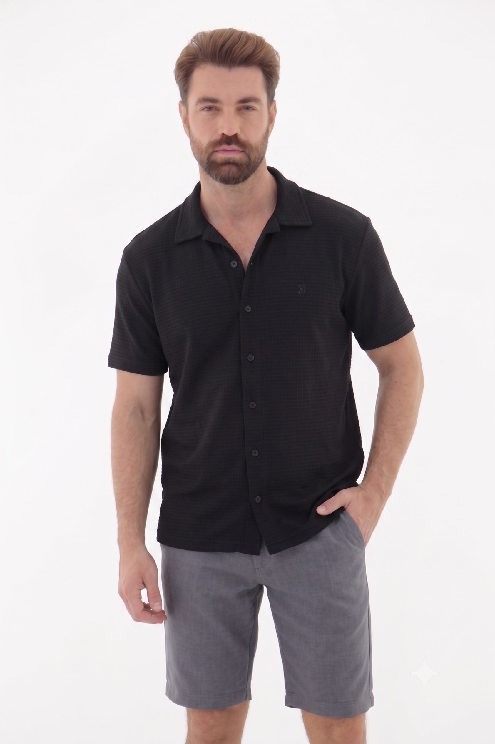 Vista lateral 4 do produto Camisa Masculina Casual Texturizada em Botões Frontais
