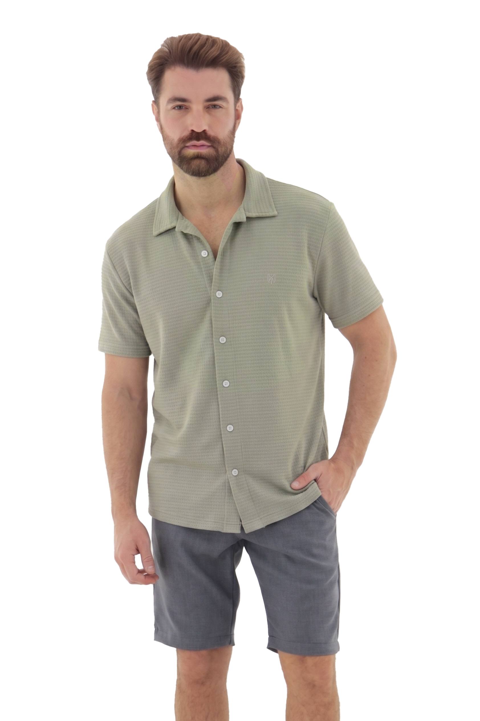 Fotografia de Camisa Masculina Casual Texturizada em Botões Frontais