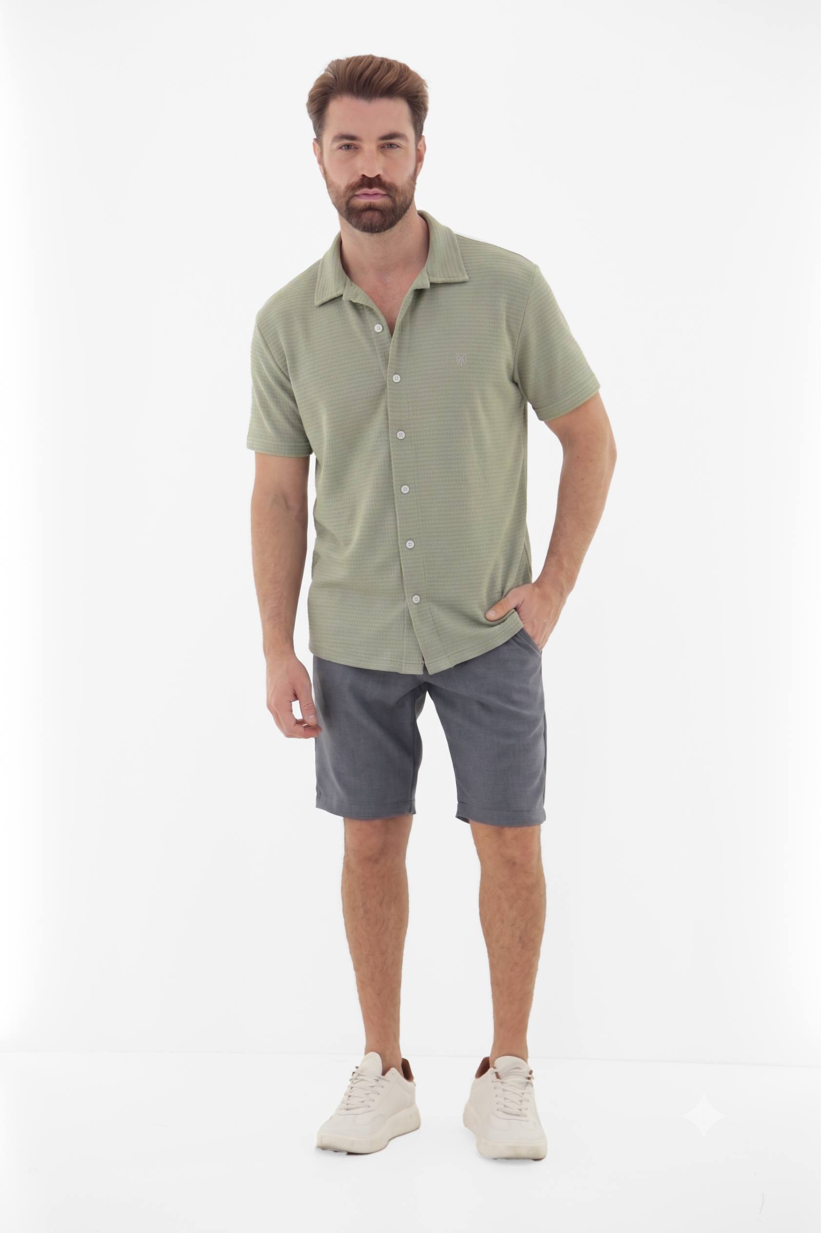 Vista alternativa de Camisa Masculina Casual Texturizada em Botões Frontais