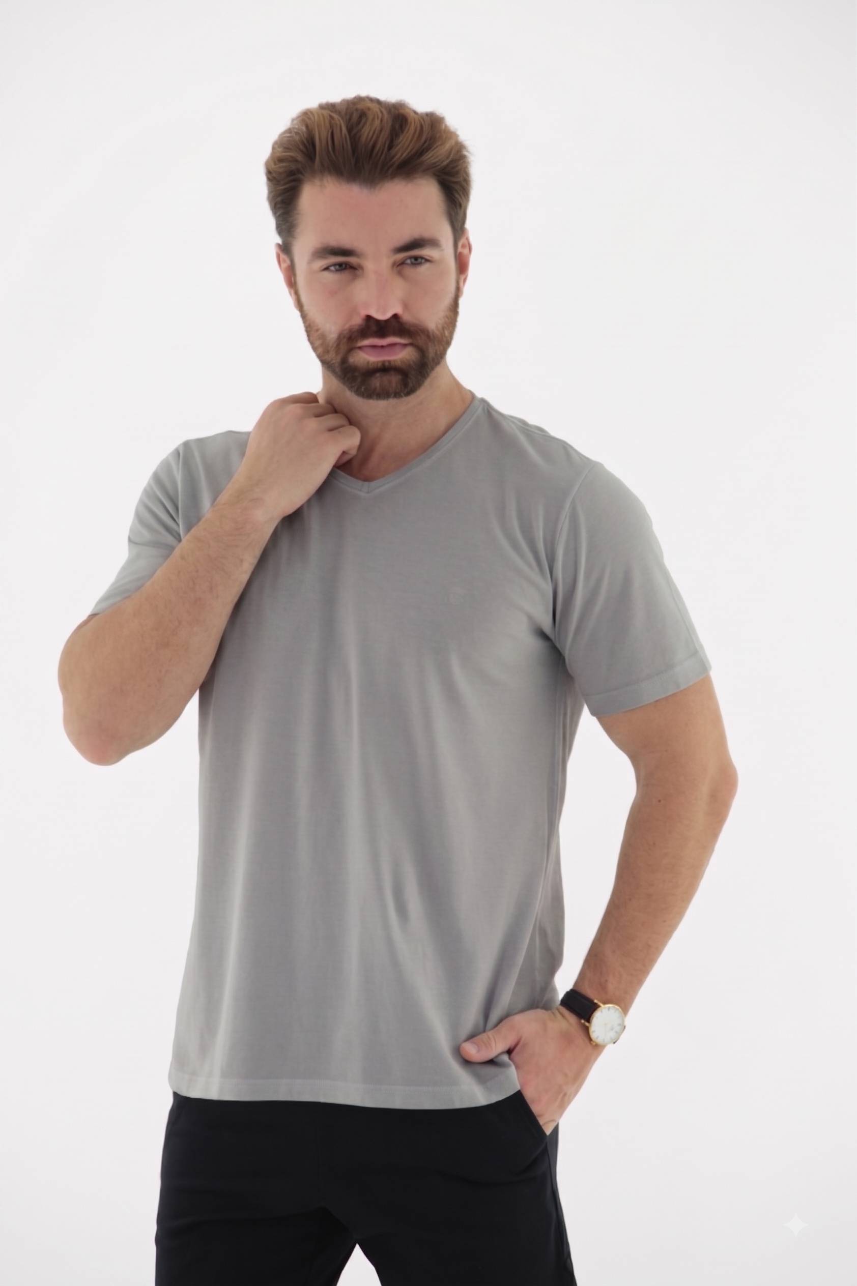 Vista alternativa de Camisa T-Shirt Estonado Reativo Masculina Decote em V