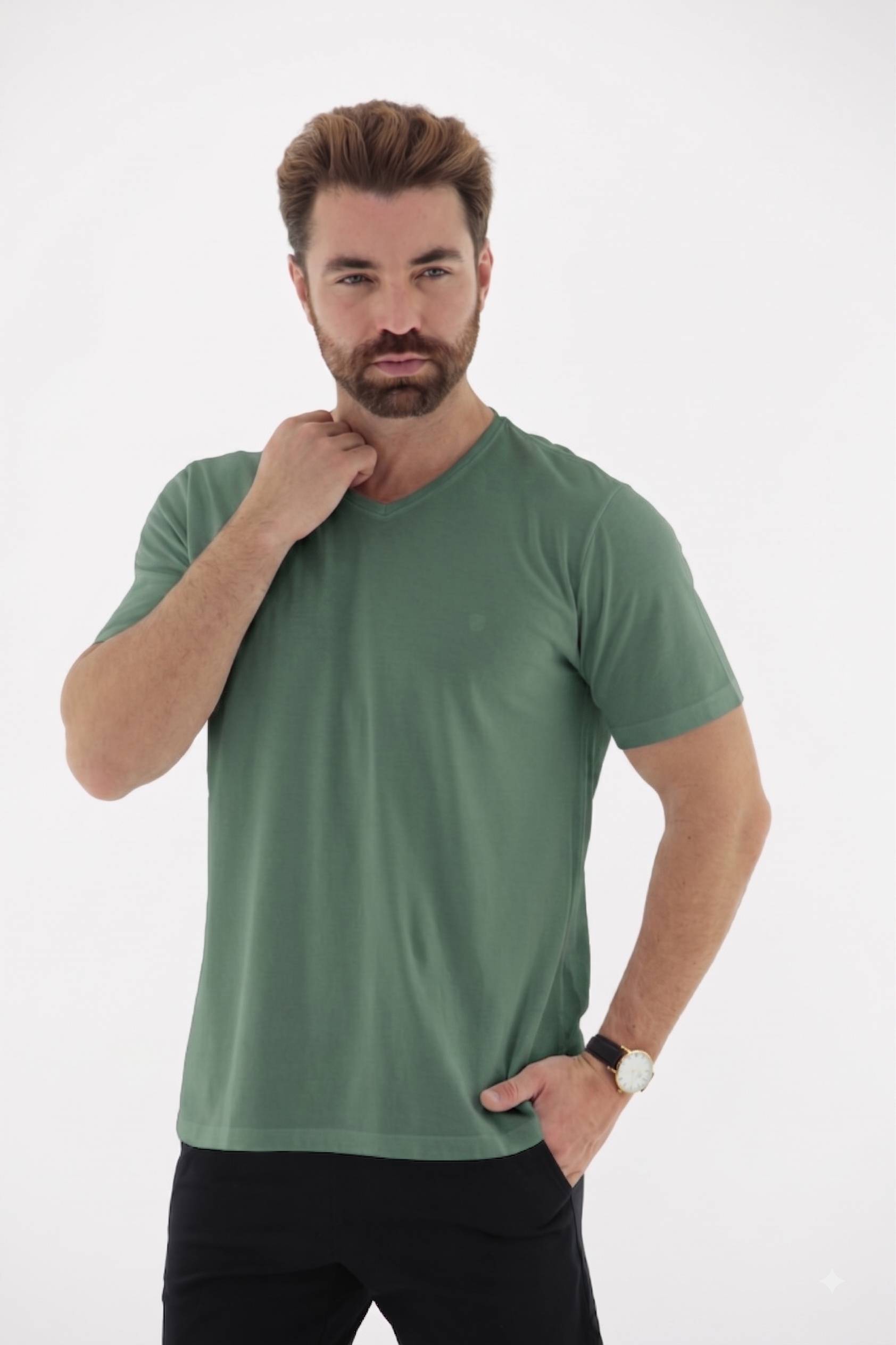 Fotografia de Camisa T-Shirt Estonado Reativo Masculina Decote em V