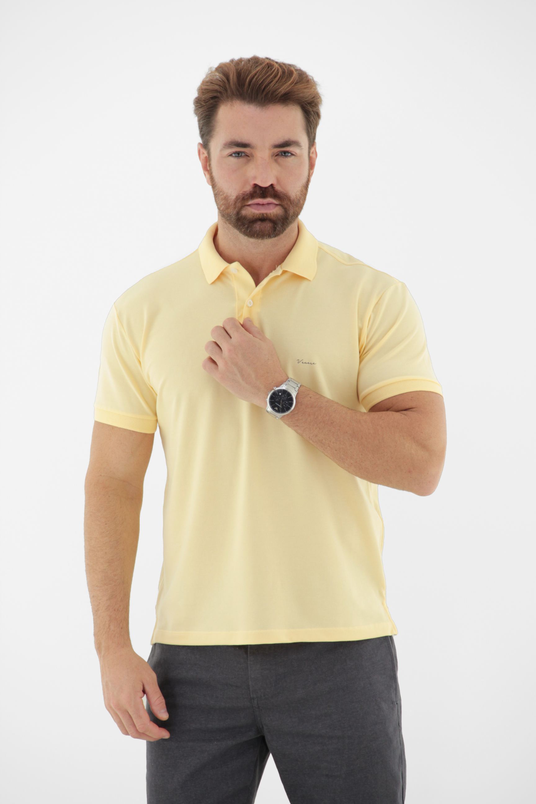 Vista alternativa de Camisa Polo com Abertura Lateral em Algodão Touch Pima Premium