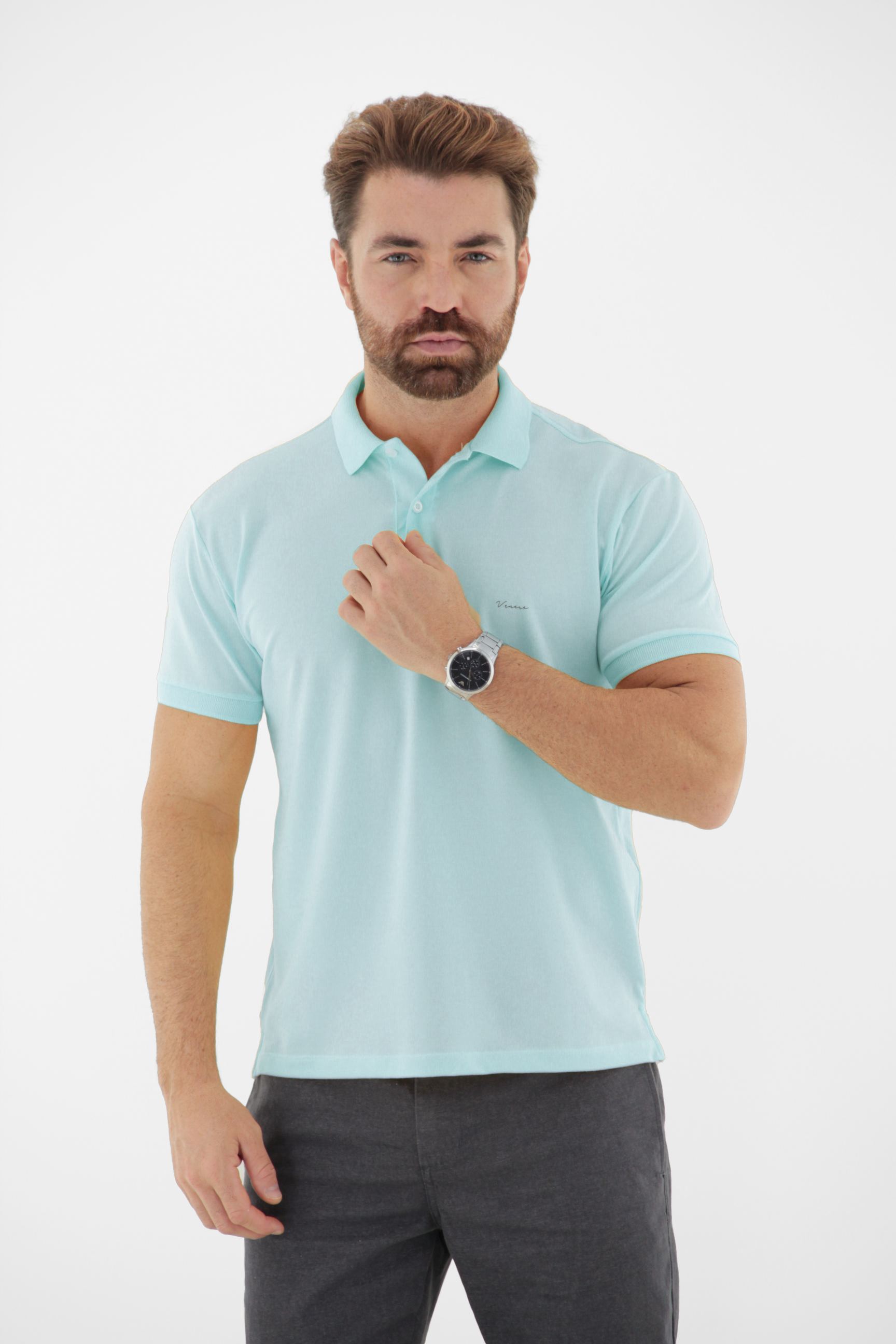 Fotografia de Camisa Polo com Abertura Lateral em Algodão Touch Pima Premium