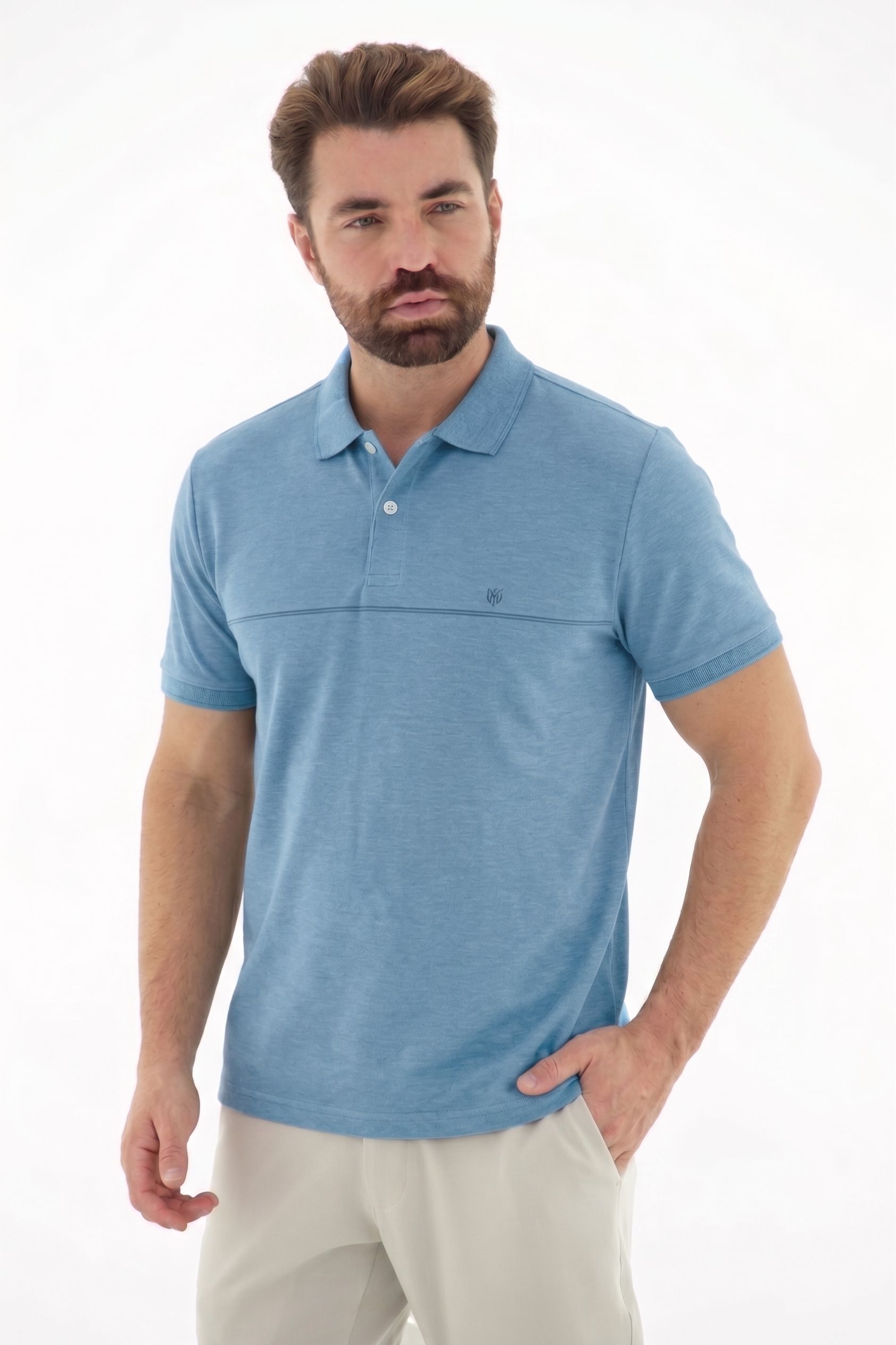 Vista alternativa de Camisa Polo com Listas em Piquet Linha Blend