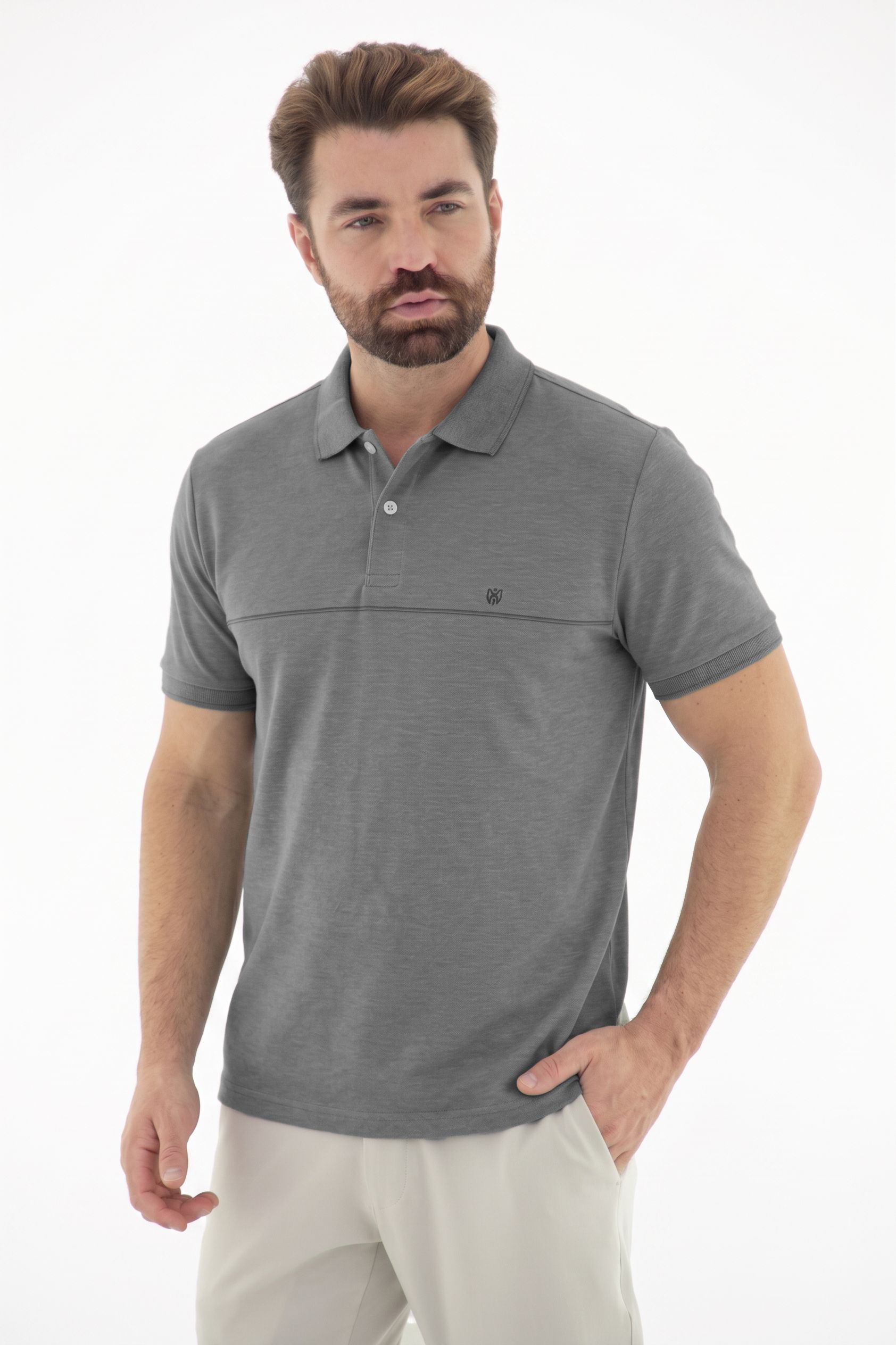 Vista lateral 3 do produto Camisa Polo com Listas em Piquet Linha Blend