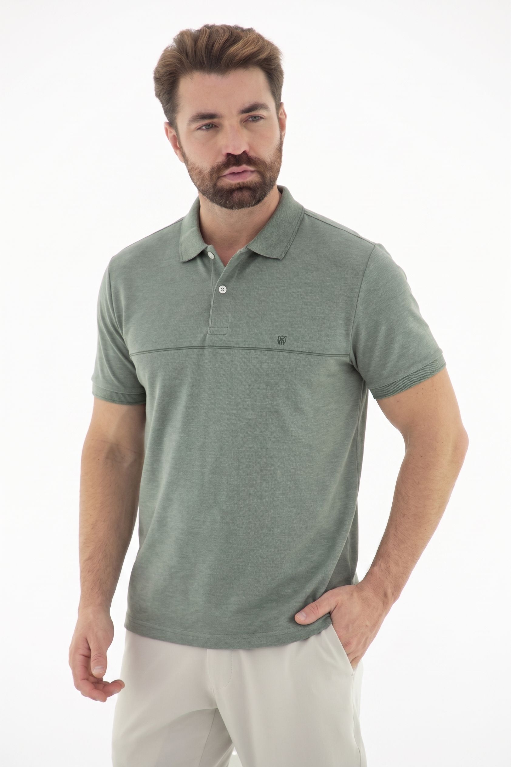 Vista lateral 4 do produto Camisa Polo com Listas em Piquet Linha Blend