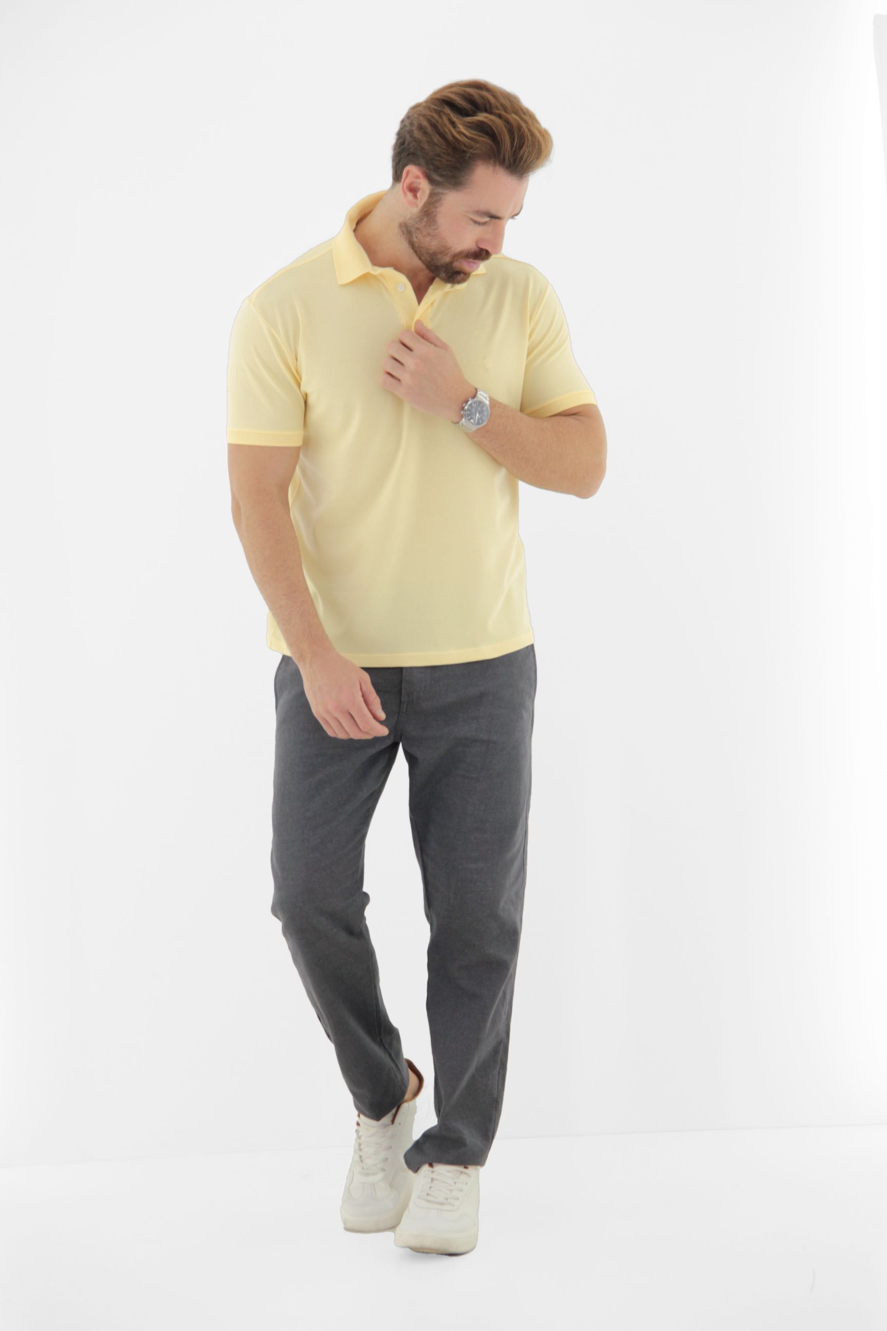 Vista alternativa de Camisa Polo com Pé de Gola em Algodão Touch Pima Premium