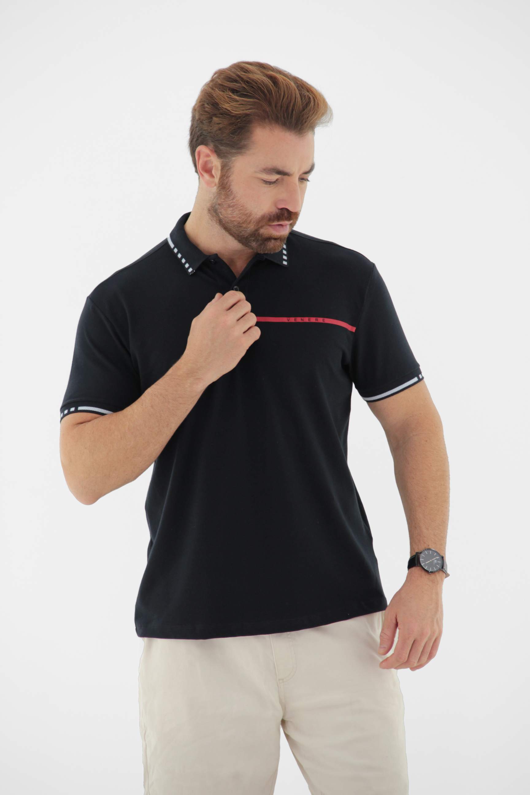 Vista alternativa de Camisa Polo com Peitilho Sobreposto Destaque VENERE em Algodão Touch Pima Premium