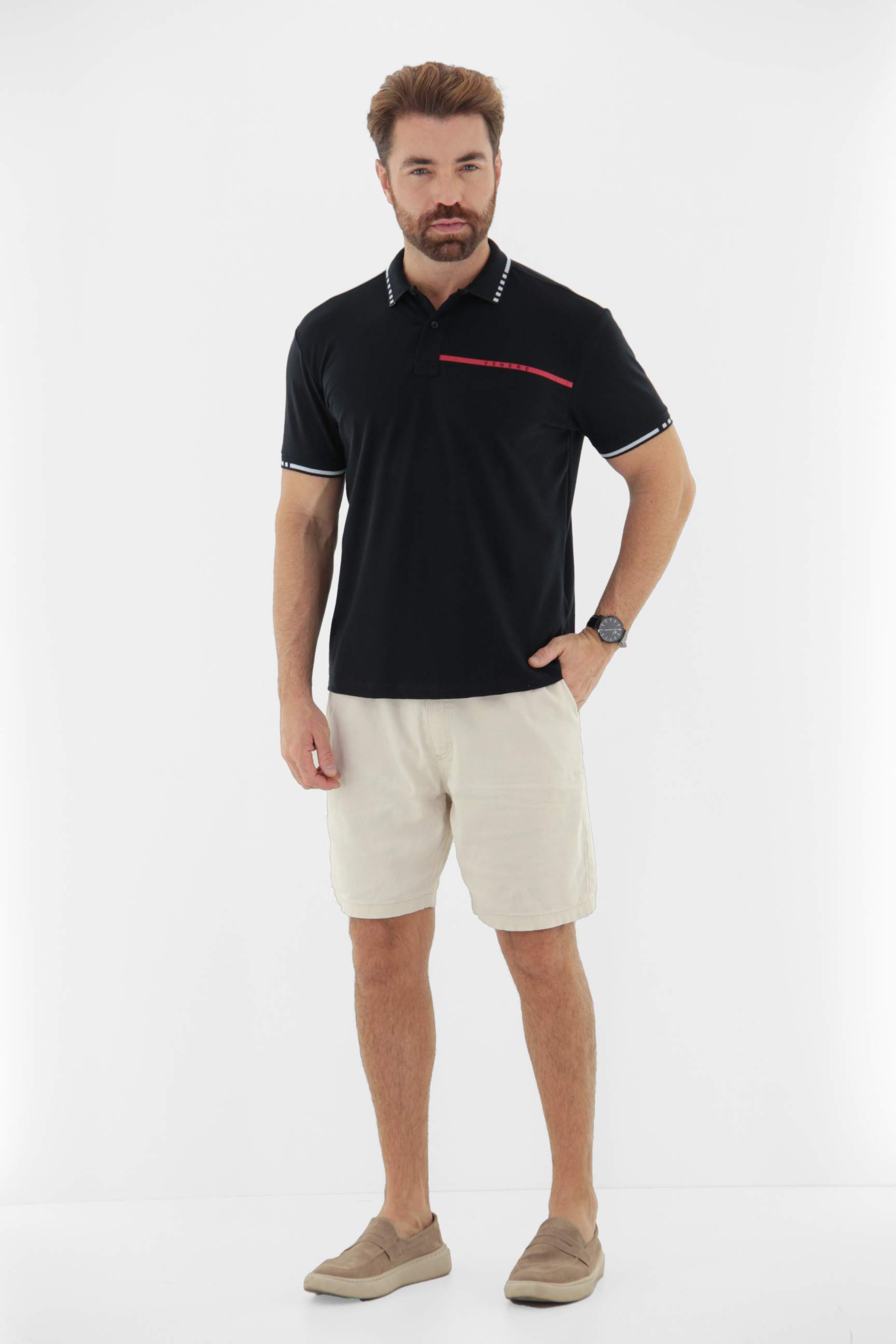 Fotografia de Camisa Polo com Peitilho Sobreposto Destaque VENERE em Algodão Touch Pima Premium