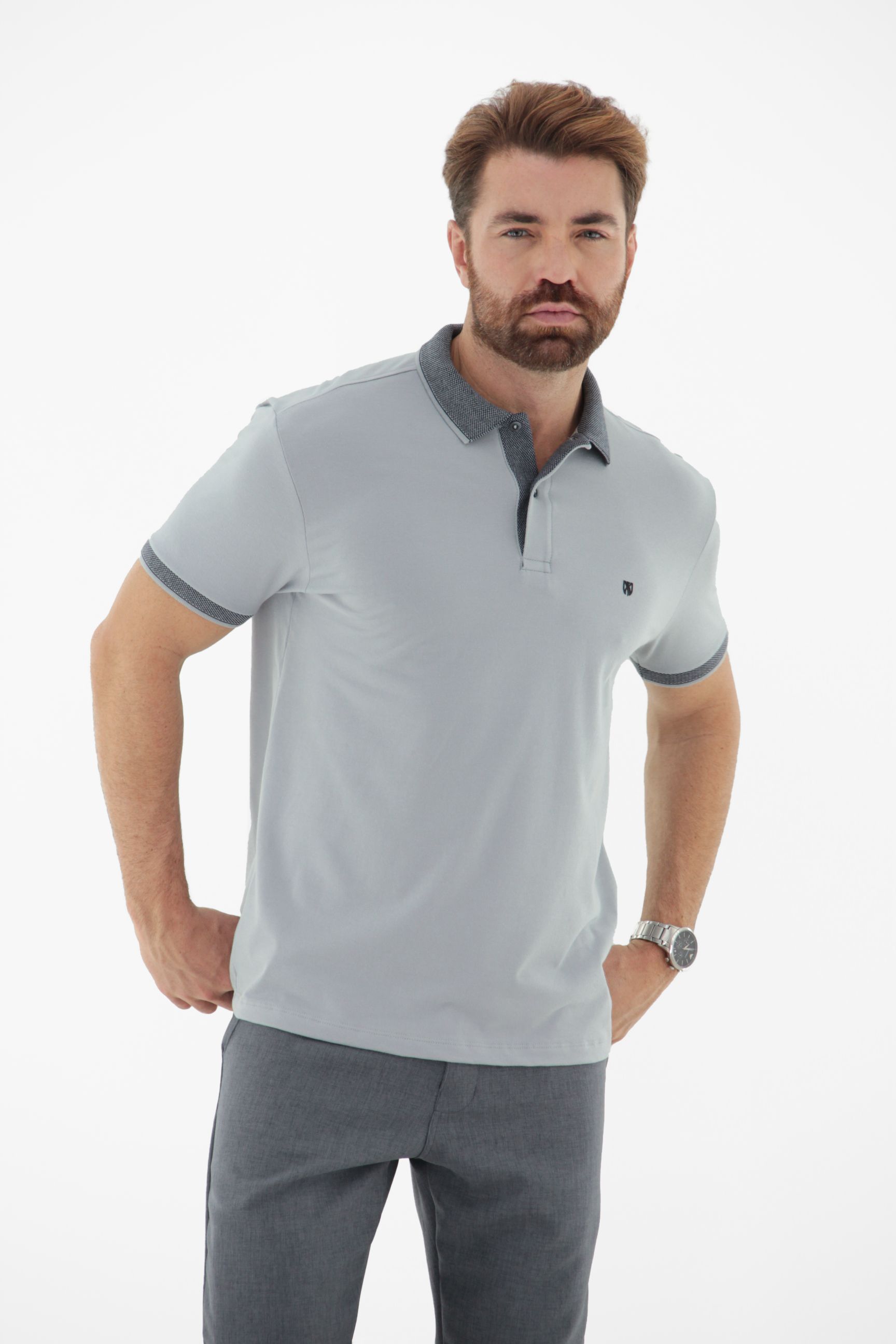 Vista alternativa de Camisa Polo Masculina com Gola Trabalhada em Jacquard
