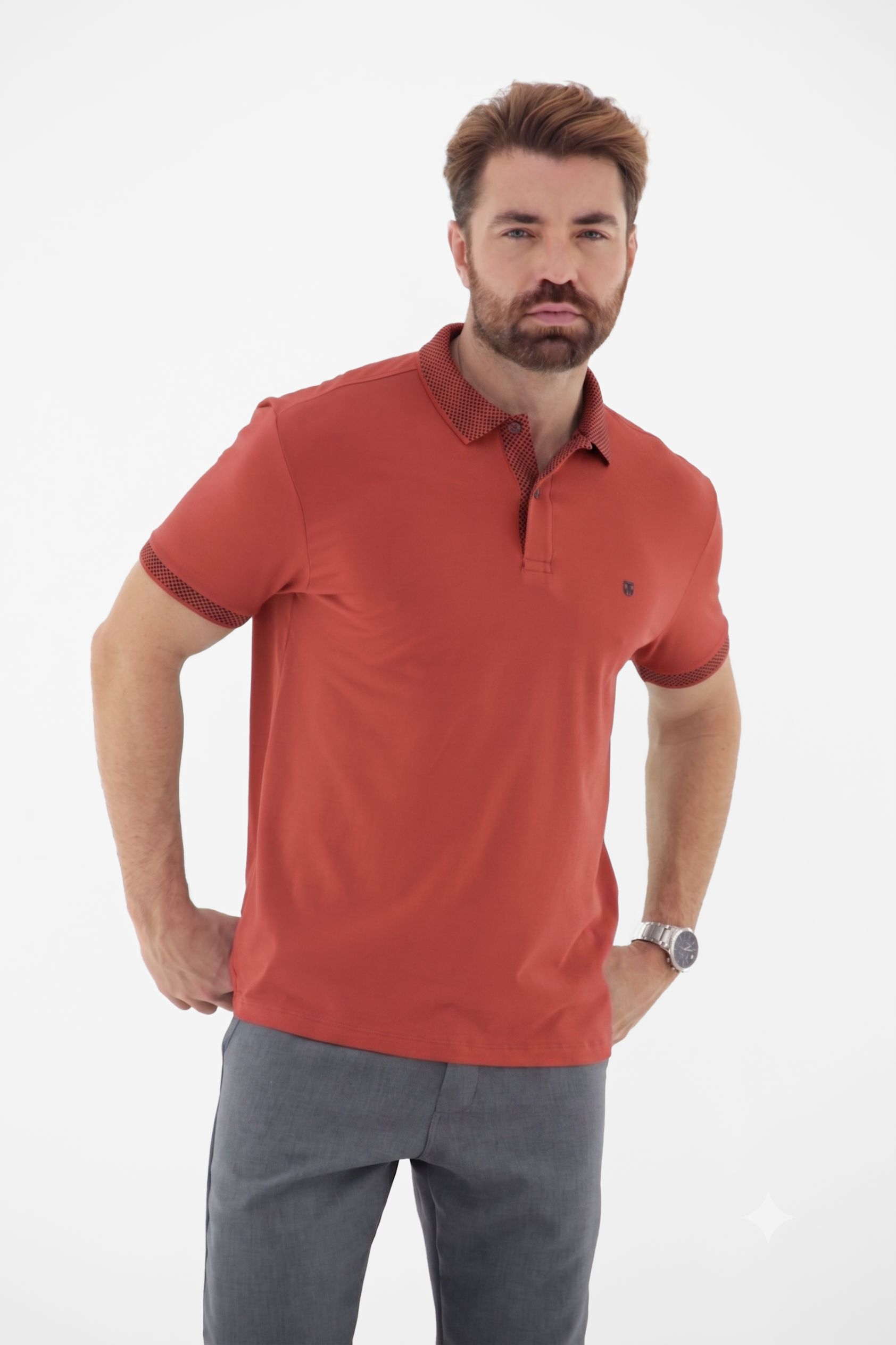 Fotografia de Camisa Polo Masculina com Gola Trabalhada em Jacquard