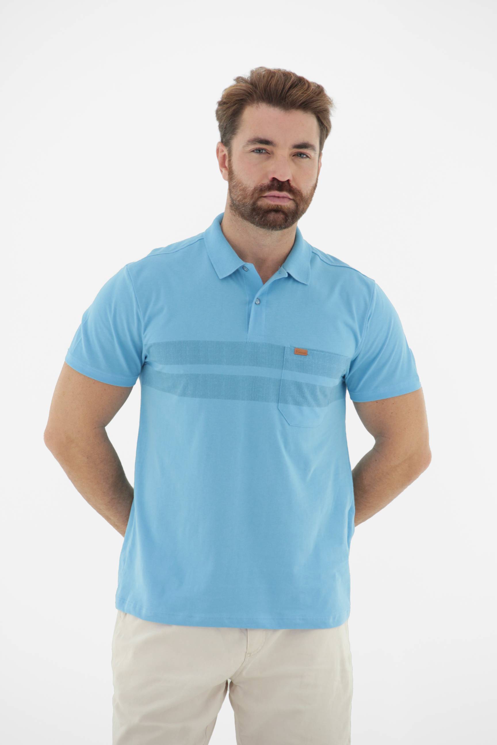 Fotografia de Camisa Polo Masculina Com Bolso Azul