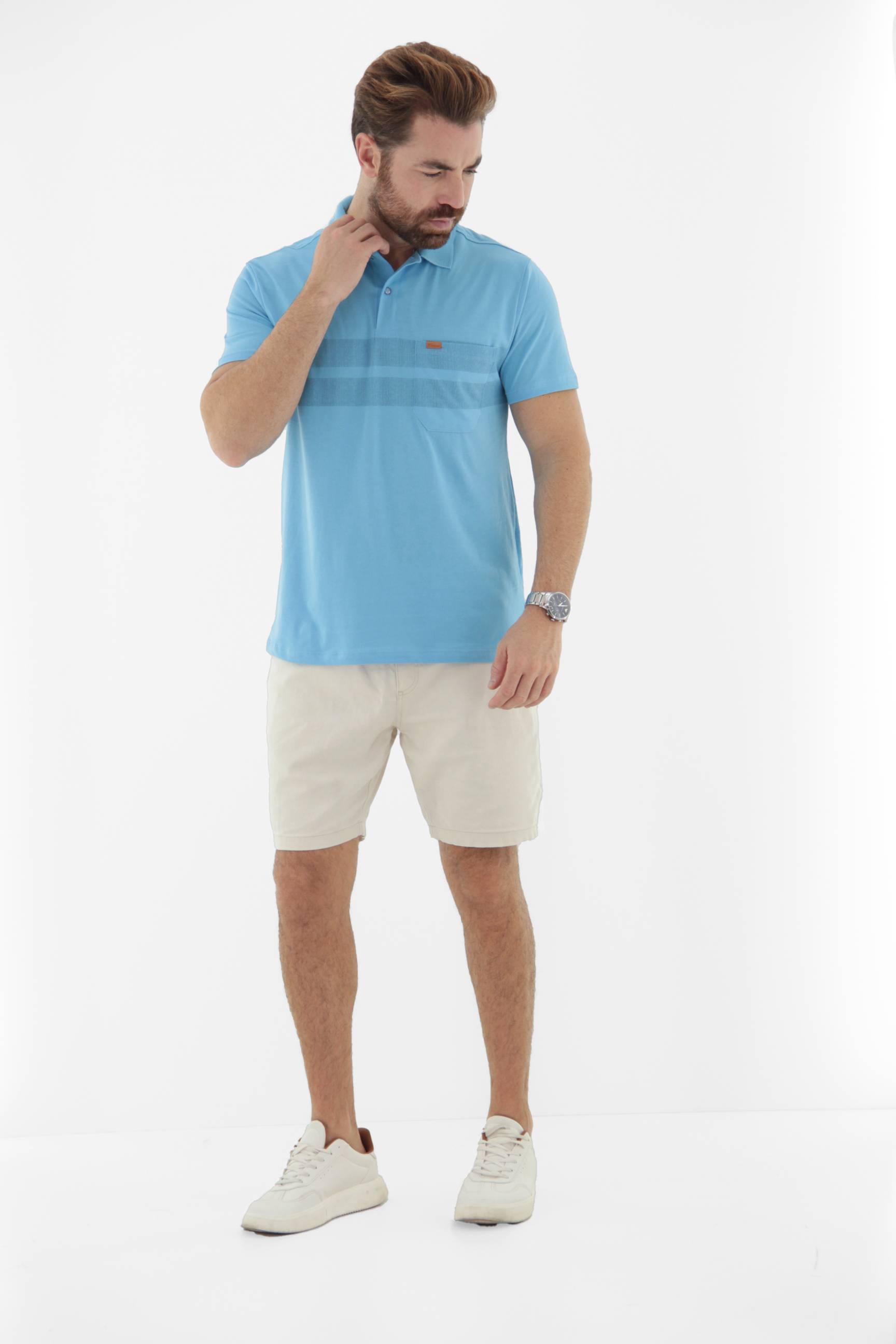 Vista alternativa de Camisa Polo Masculina Com Bolso Azul