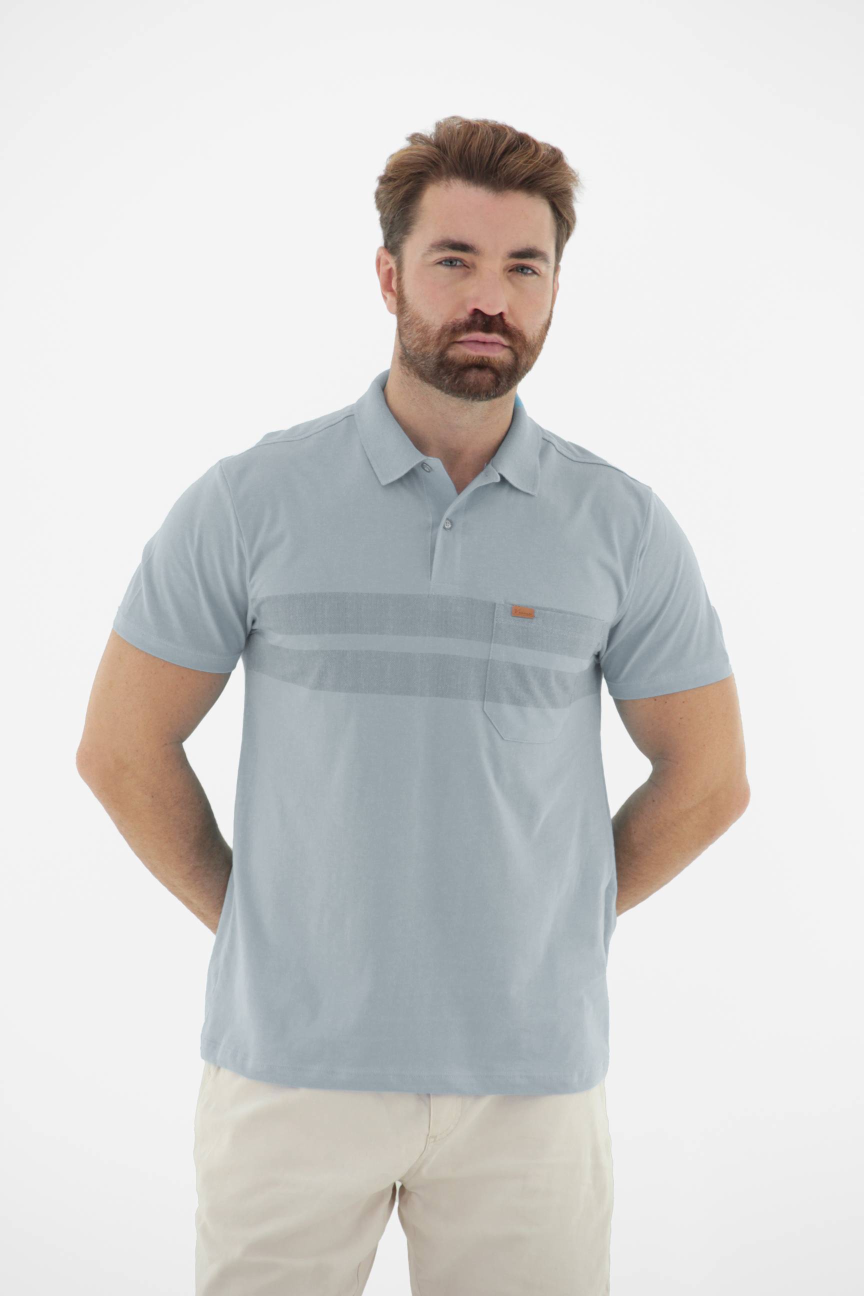Vista lateral 3 do produto Camisa Polo Masculina Com Bolso Azul