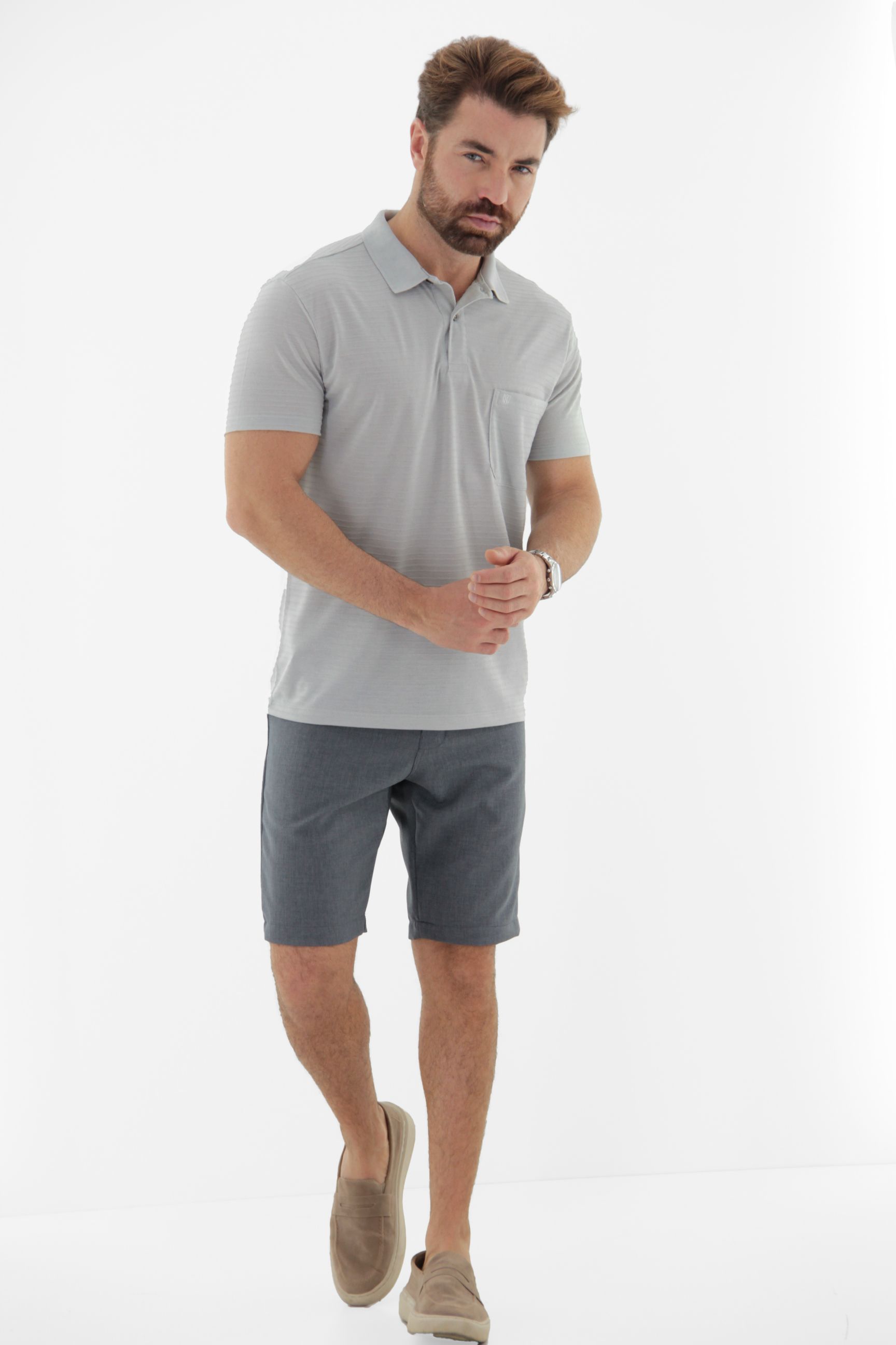 Vista alternativa de Camisa Polo Masculina com Bolso Linha Blenda