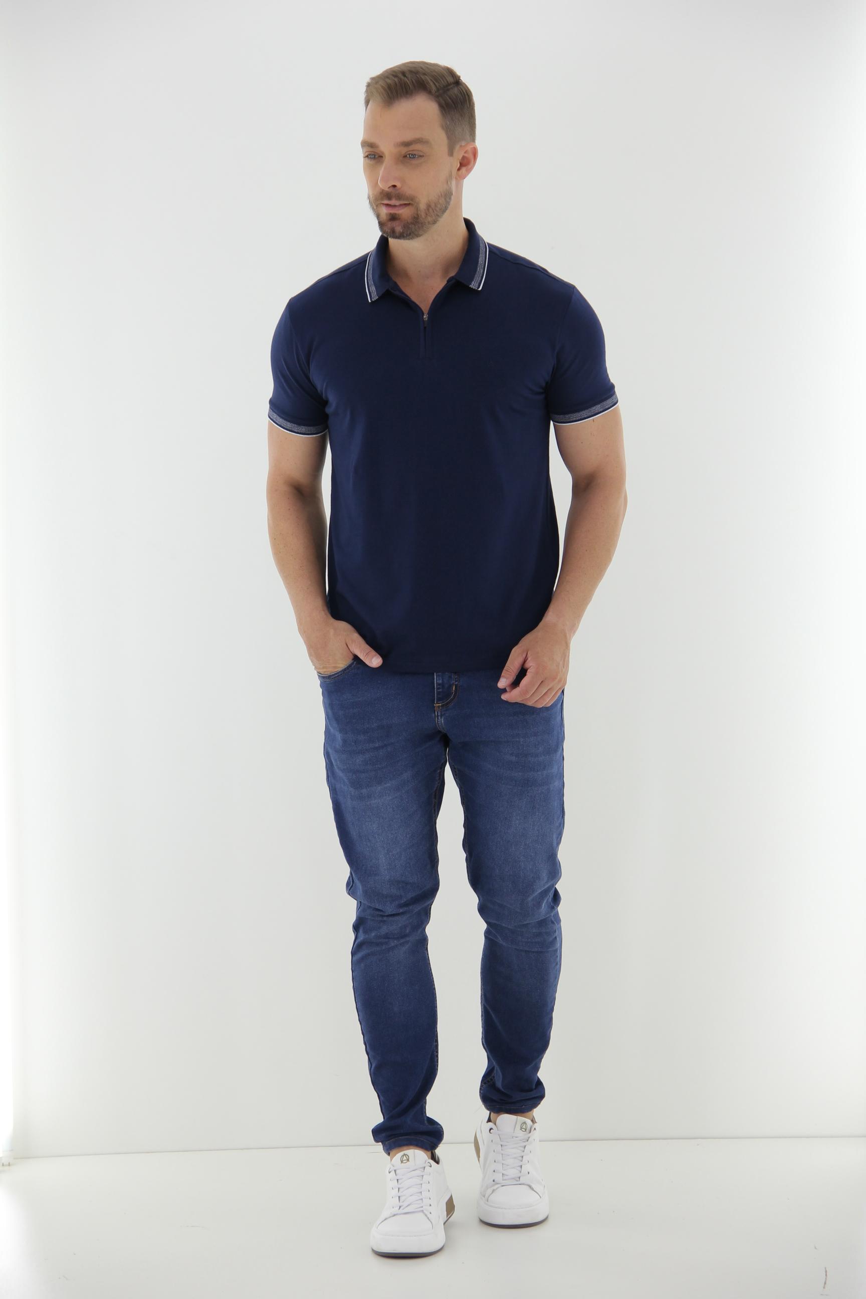 Vista lateral 4 do produto Camisa Polo Masculina com Zíper