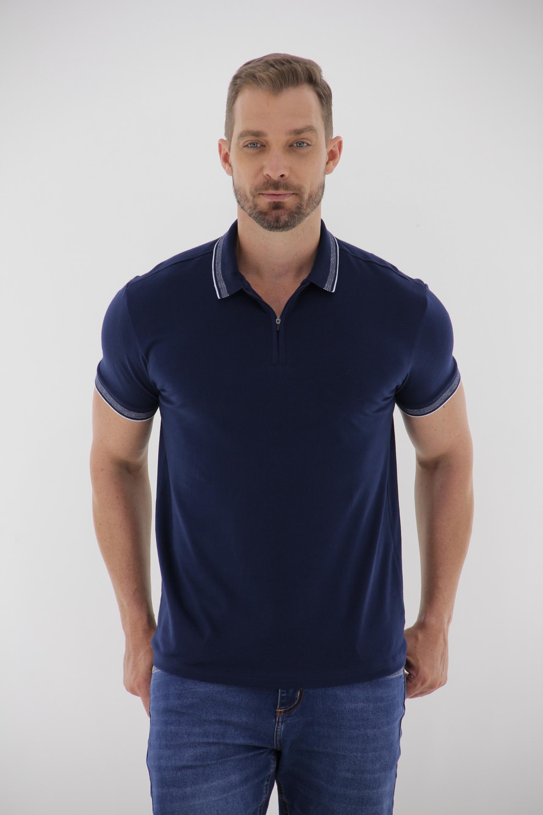 Vista lateral 3 do produto Camisa Polo Masculina com Zíper