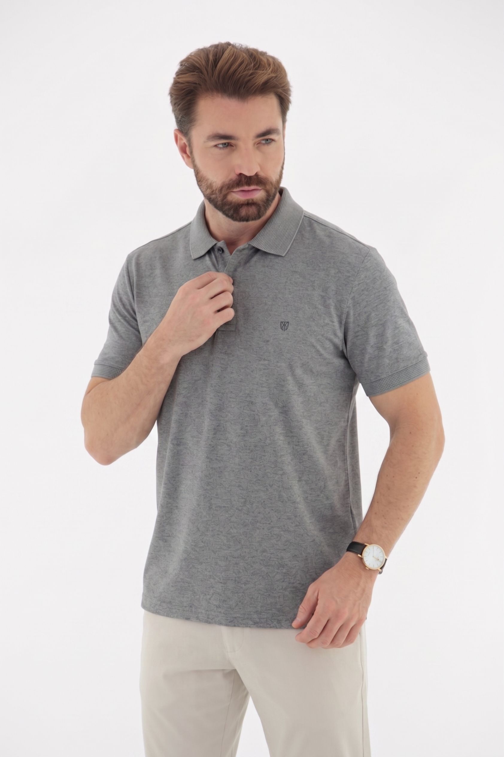 Vista alternativa de Camisa Polo Masculina em Tecido Texturizado Linha Blend