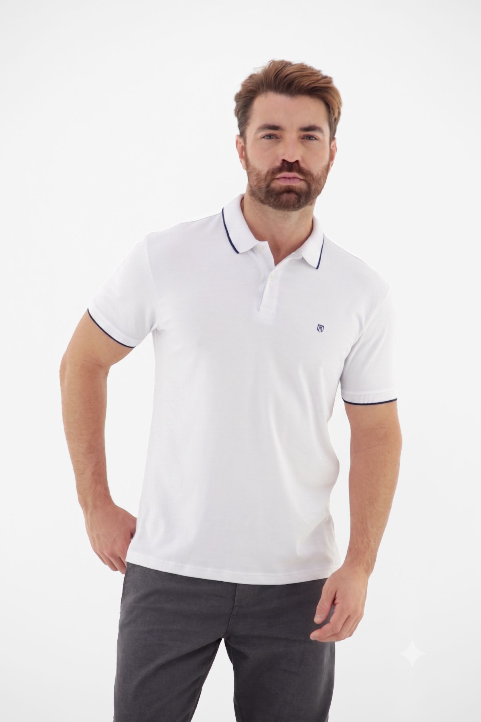 Fotografia de Camisa Polo Masculina com Elastano e Detalhe na Gola Linha Blend