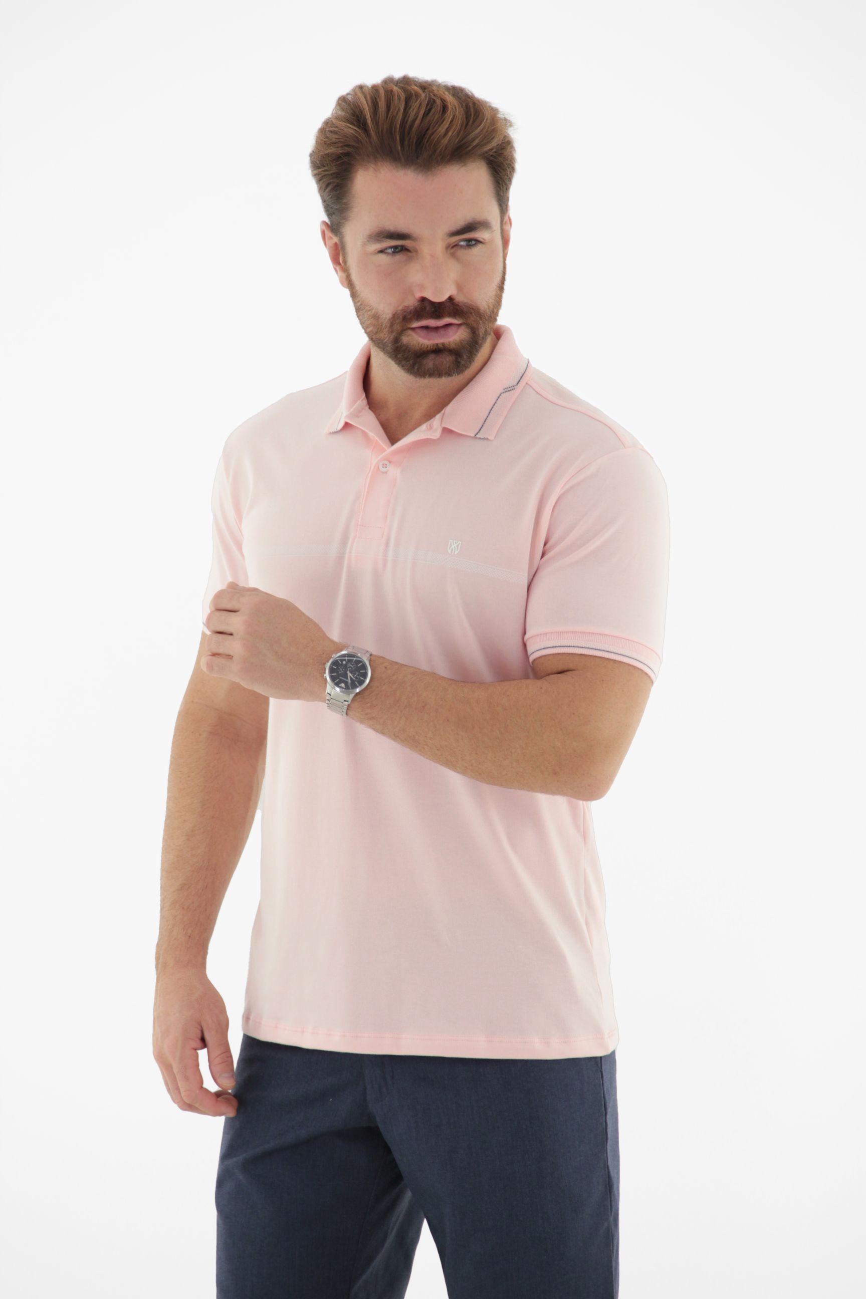 Fotografia de Camisa Polo Masculina com Detlhes na Gola e Punho Linha Blend