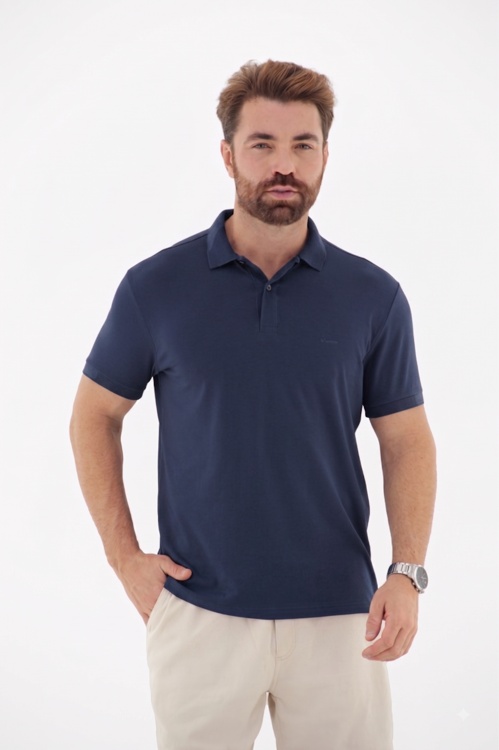 Vista lateral 3 do produto Camisa Polo Masculina com Gola Bloco Linha Blend