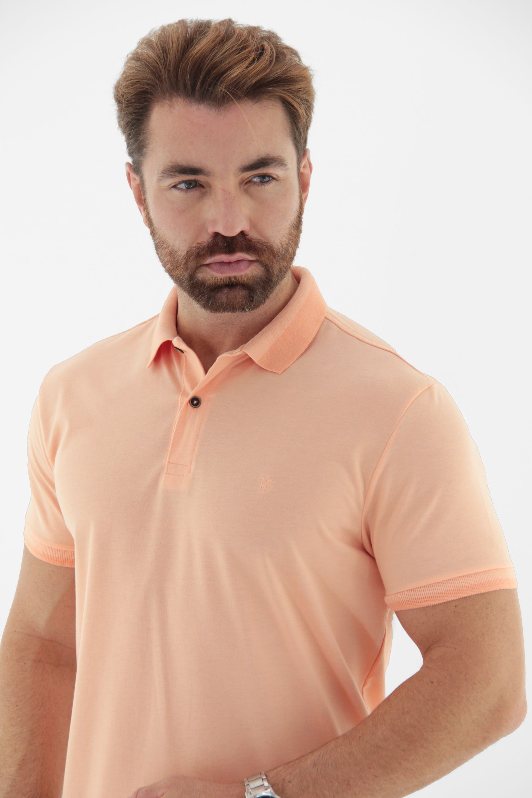 Vista lateral 3 do produto Camisa Polo Masculina com Gola Trabalhada Linha Blend