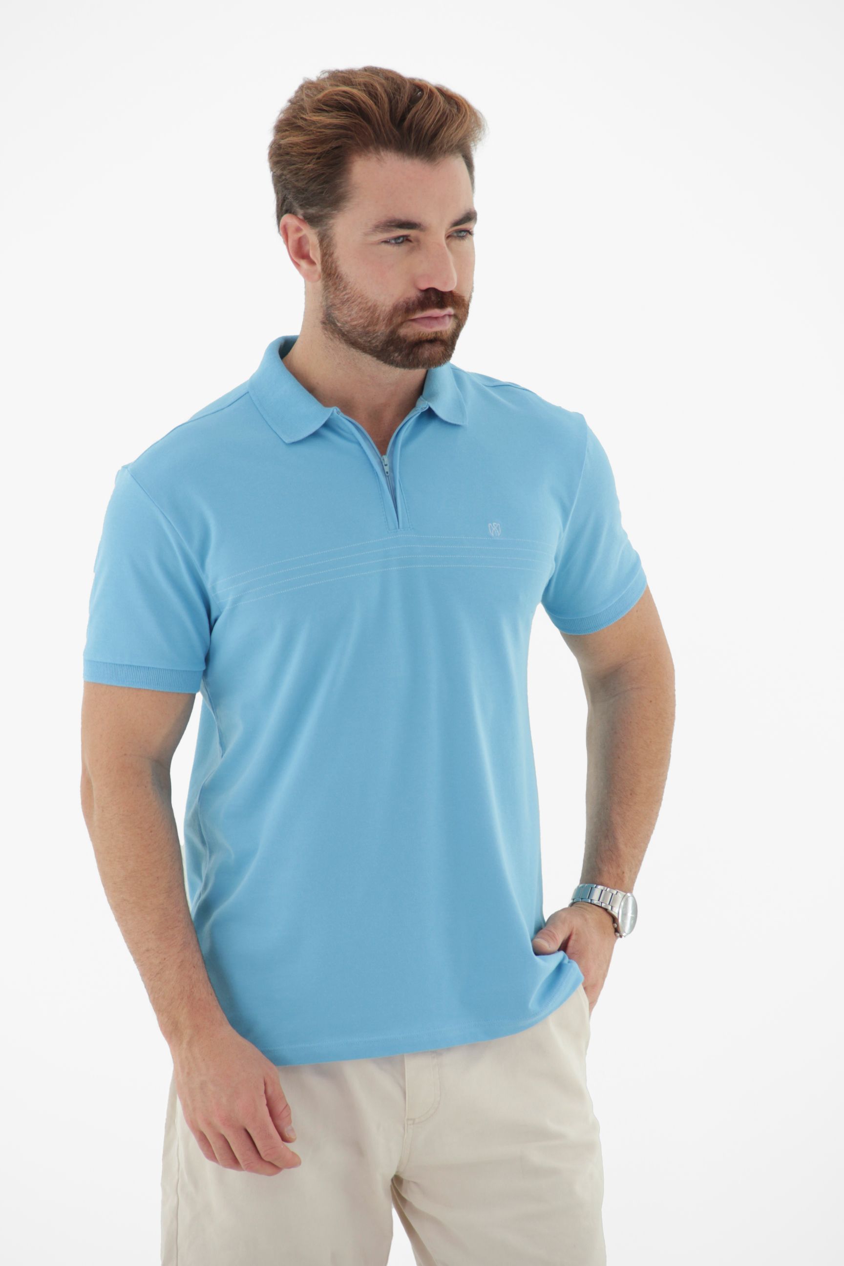 Fotografia de Camisa Polo Masculina com Ziper no Peitilho Linha Blend