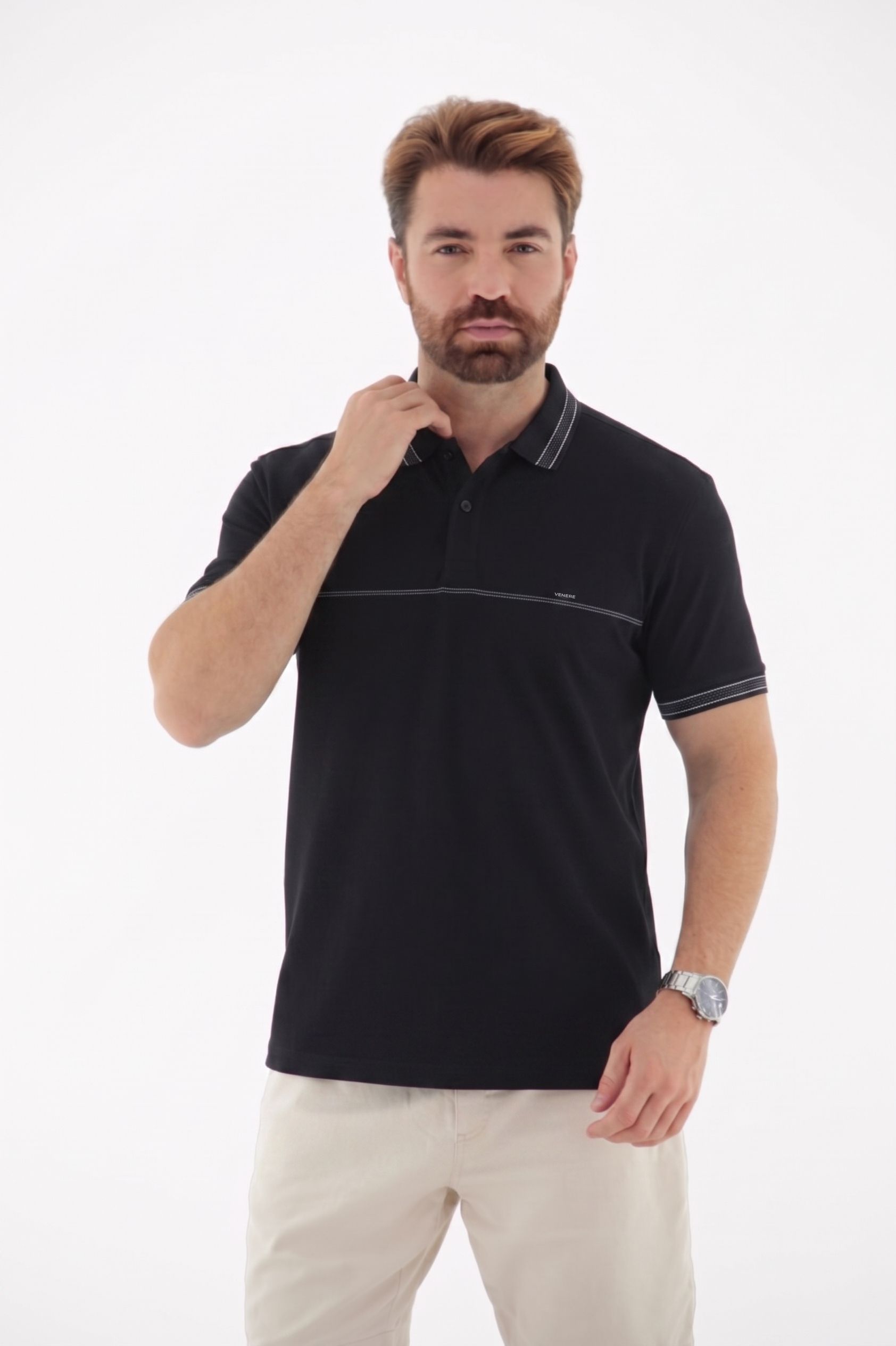 Vista lateral 3 do produto Camisa Polo Masculina de Listra no Peito Linha Blend