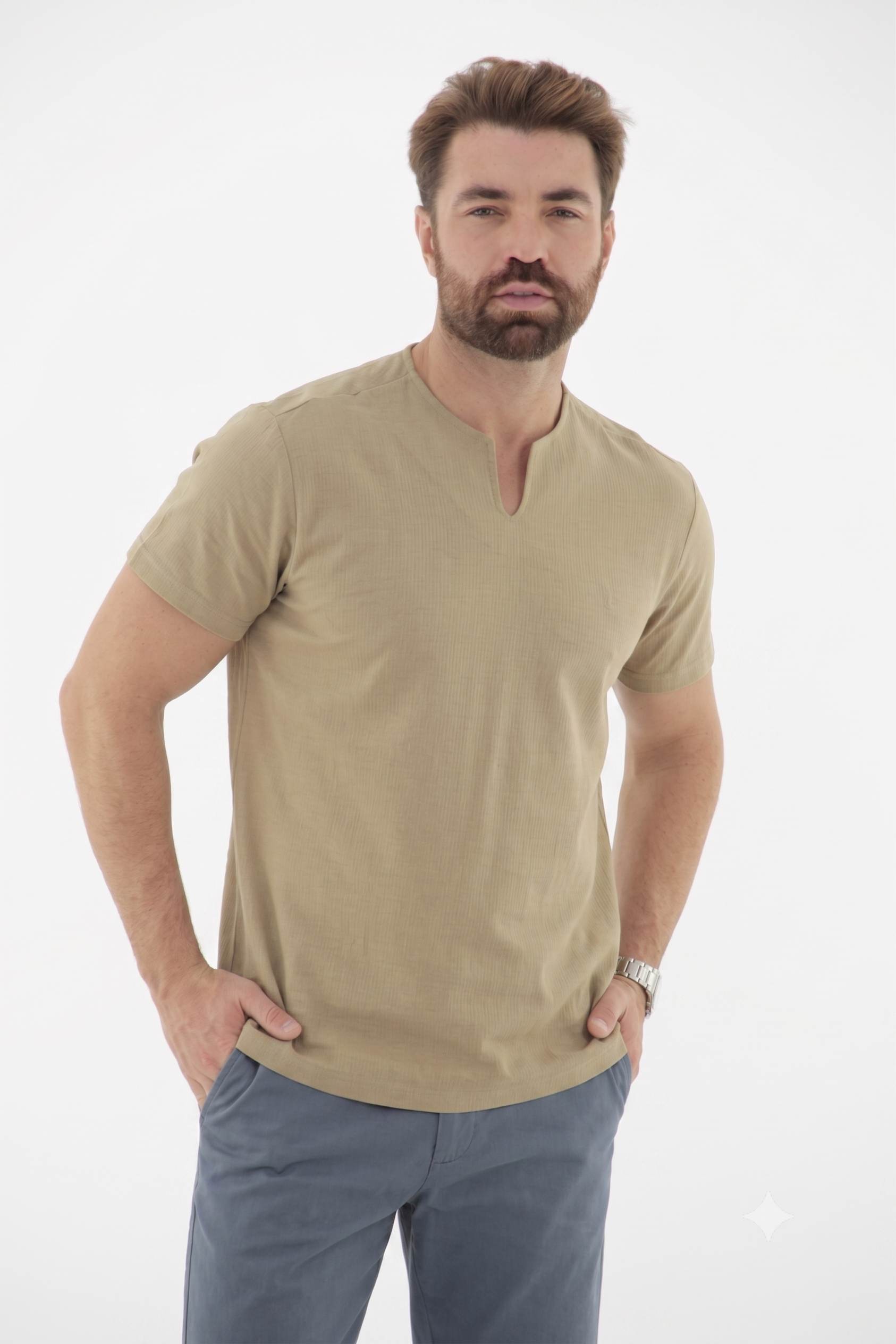 Vista alternativa de CAMISETA BATA MASCULINA BRANCA DE MANGA CURTA TEXTURIZADA