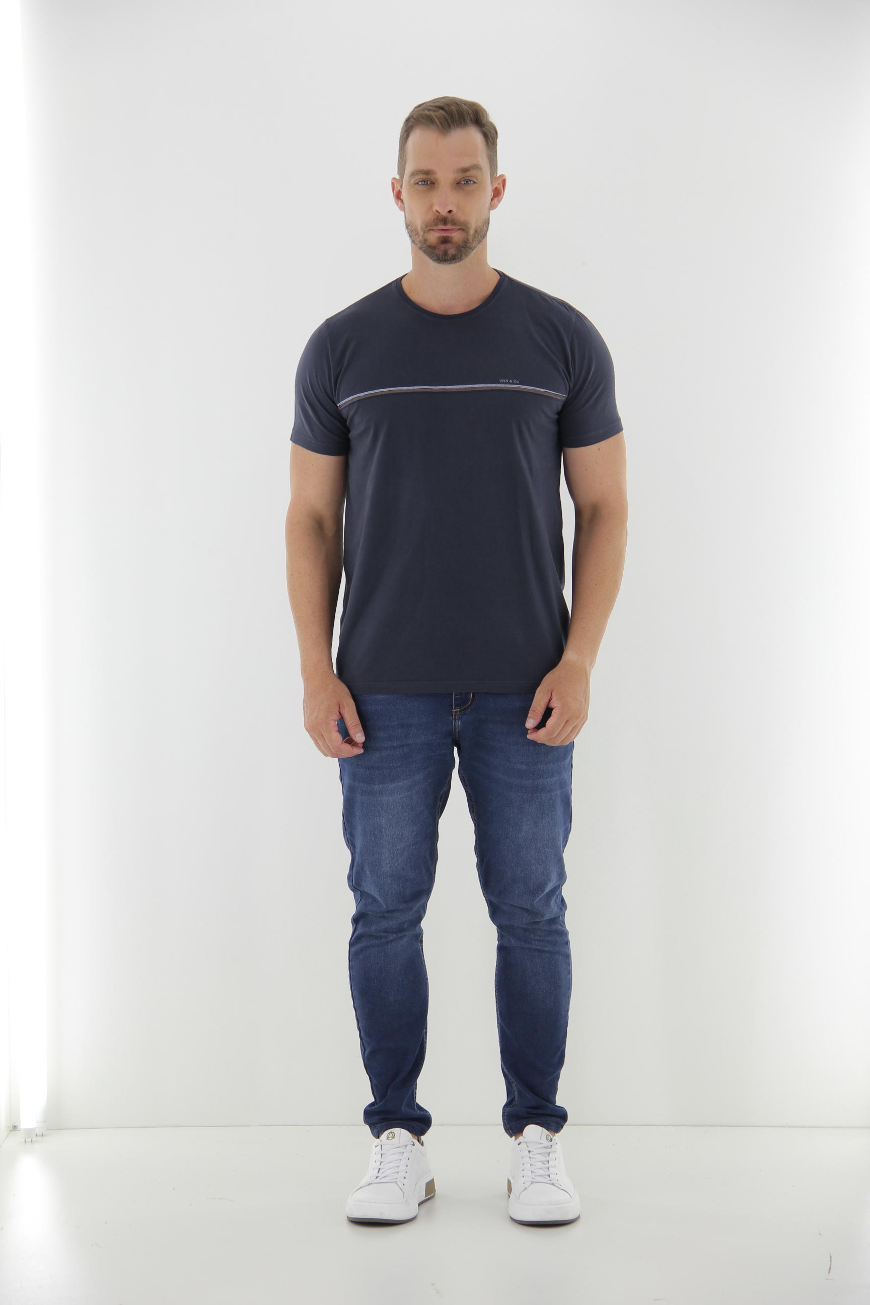 Vista alternativa de Camiseta Masculina Estonada Listrada 100% Algodão