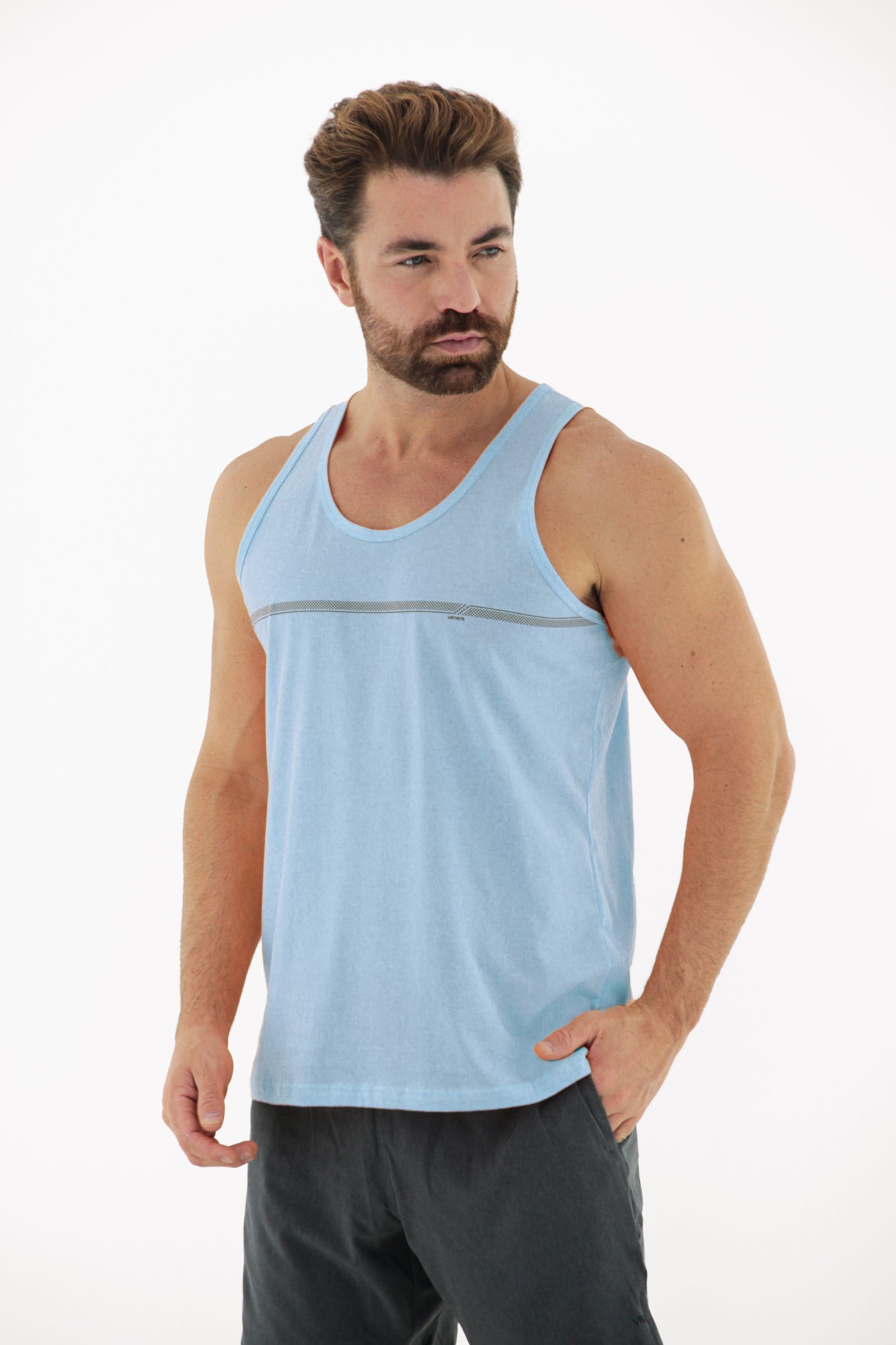 Fotografia de Camiseta Regata Masculina 100% Algodão Estilo Náutico