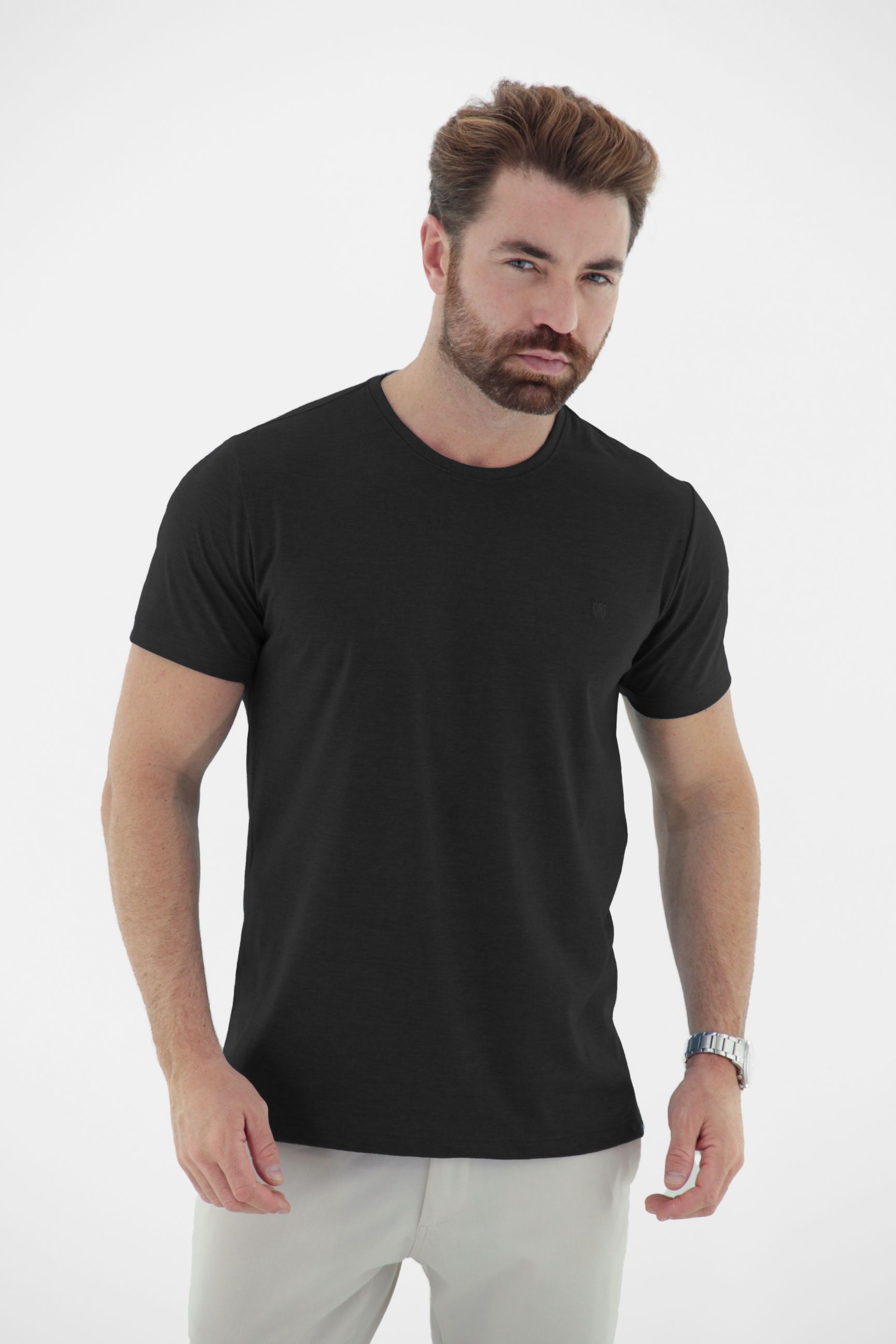 Vista lateral 3 do produto Camiseta T-Shirt Básica em Algodão Penteado Masculina