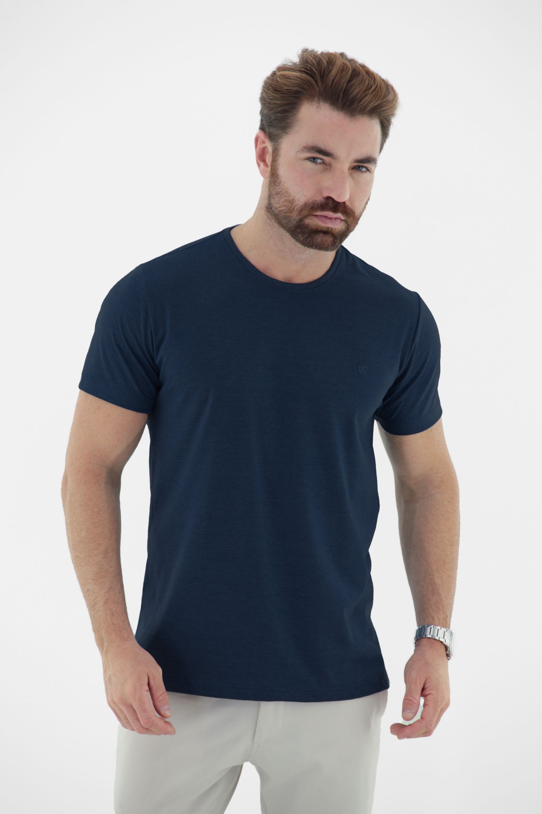 Vista alternativa de Camiseta T-Shirt Básica em Algodão Penteado Masculina