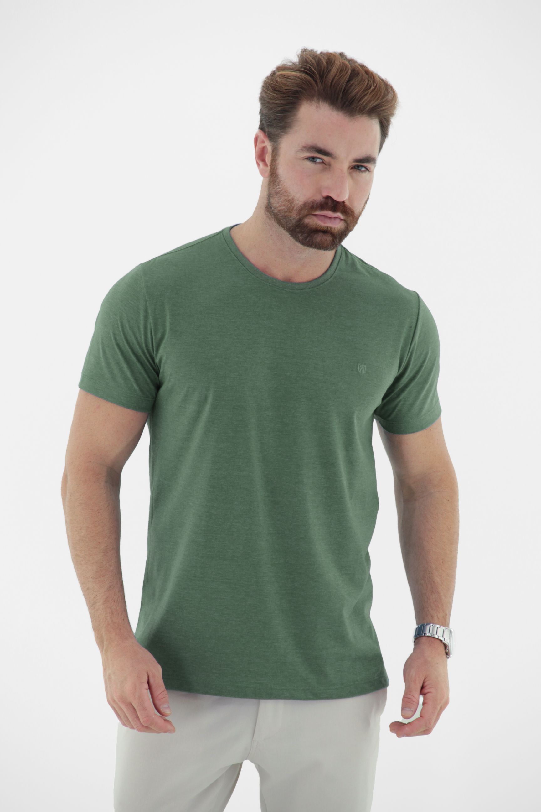 Vista lateral 5 do produto Camiseta T-Shirt Básica em Algodão Penteado Masculina