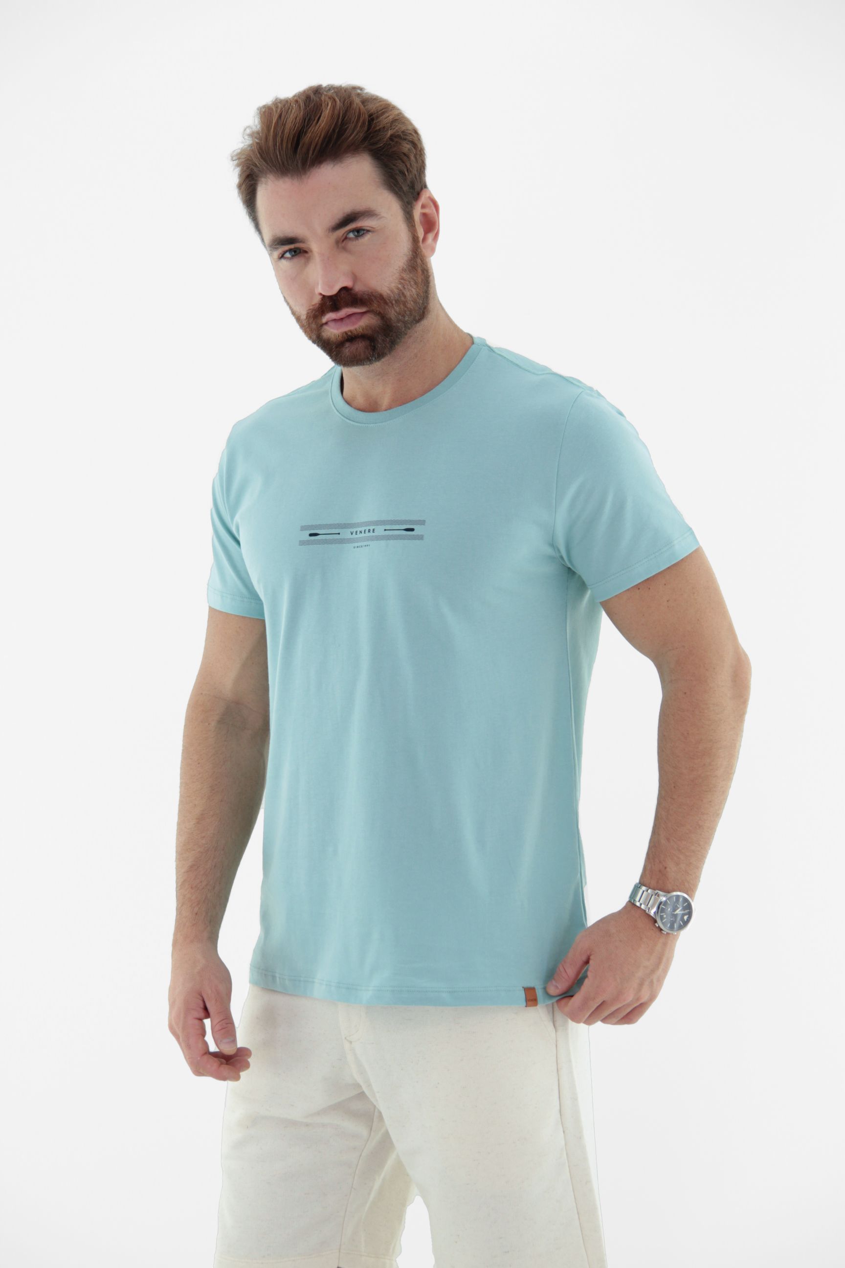 Vista alternativa de Camiseta T-Shirt Masculina 100% Algodão com Estampa Localizada Linha Blend