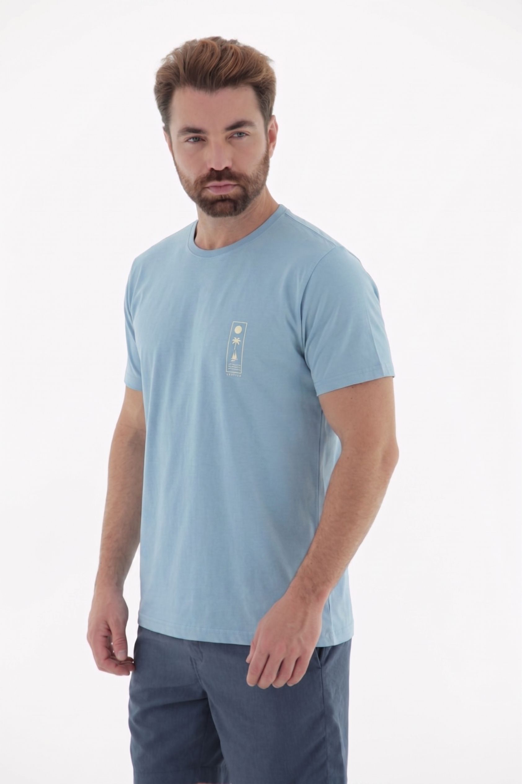 Vista lateral 1 do produto Camiseta T-Shirt Masculina Estonada Reativo 100% Algodão com Estampa no Peito
