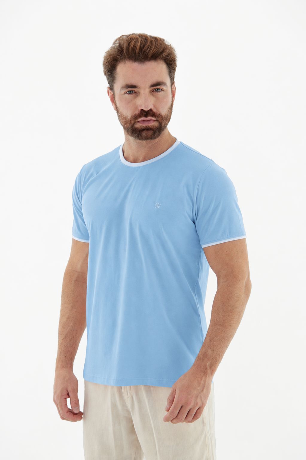 Vista lateral 3 do produto Camiseta T-Shirt Masculina 100% Algodão com Gola e Punho Trabalhados