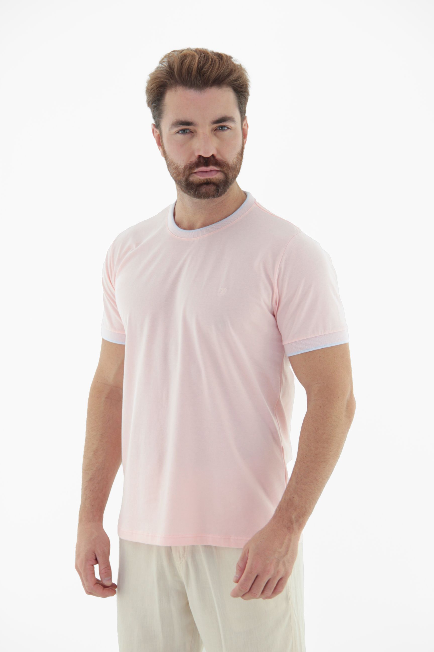 Fotografia de Camiseta T-Shirt Masculina 100% Algodão com Gola e Punho Trabalhados