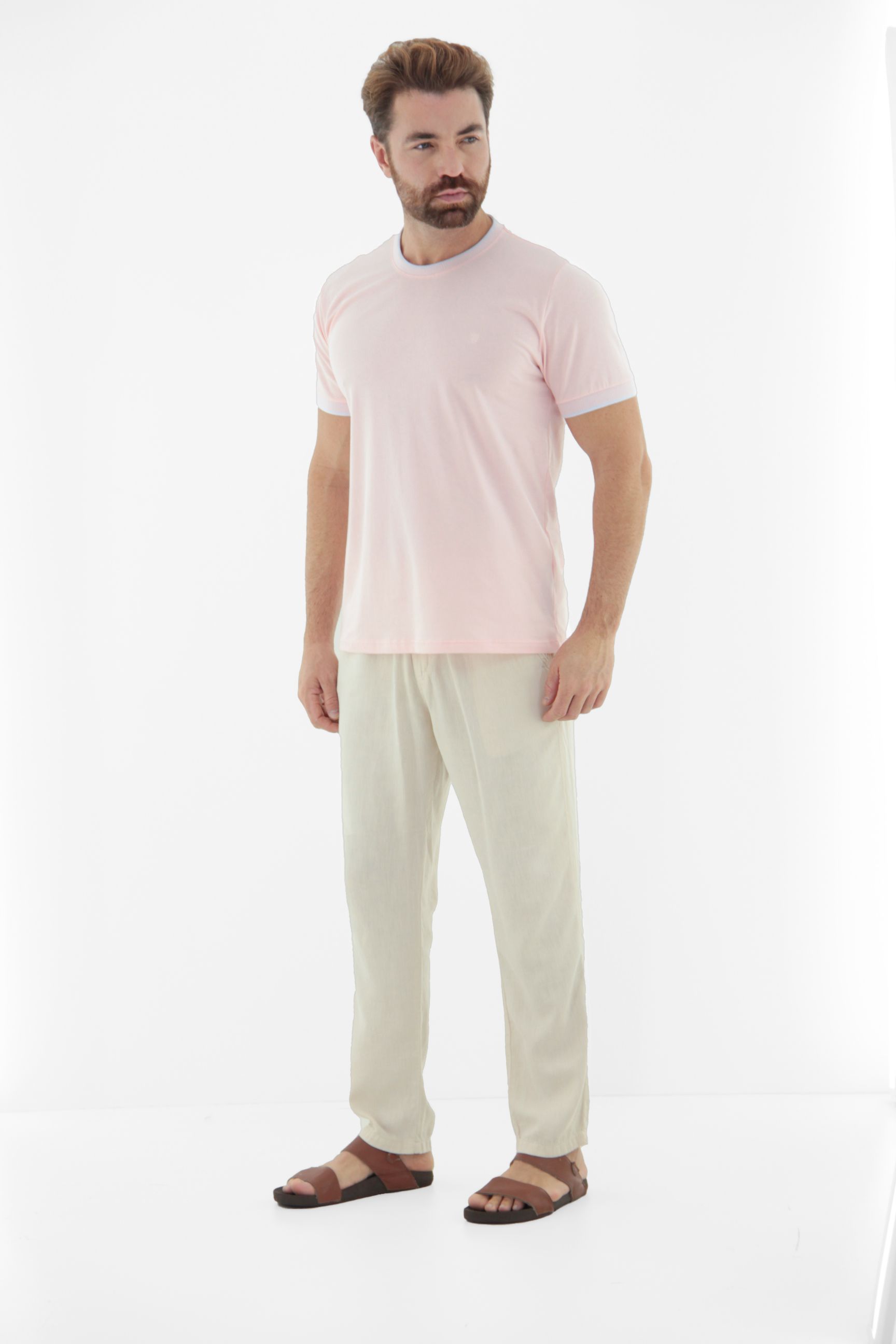 Vista alternativa de Camiseta T-Shirt Masculina 100% Algodão com Gola e Punho Trabalhados