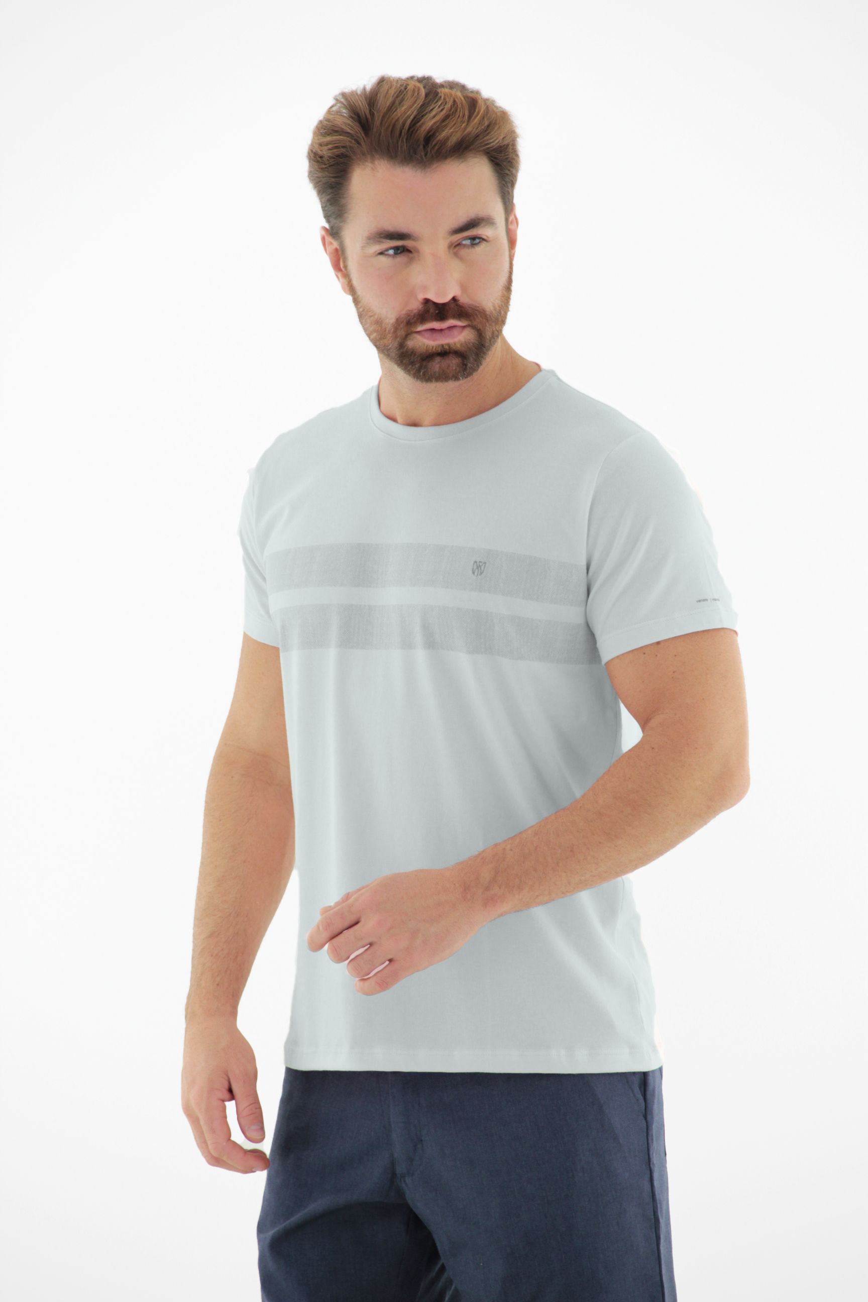 Vista lateral 3 do produto Camiseta T-Shirt Masculina 100% Algodão com Listras no Peito
