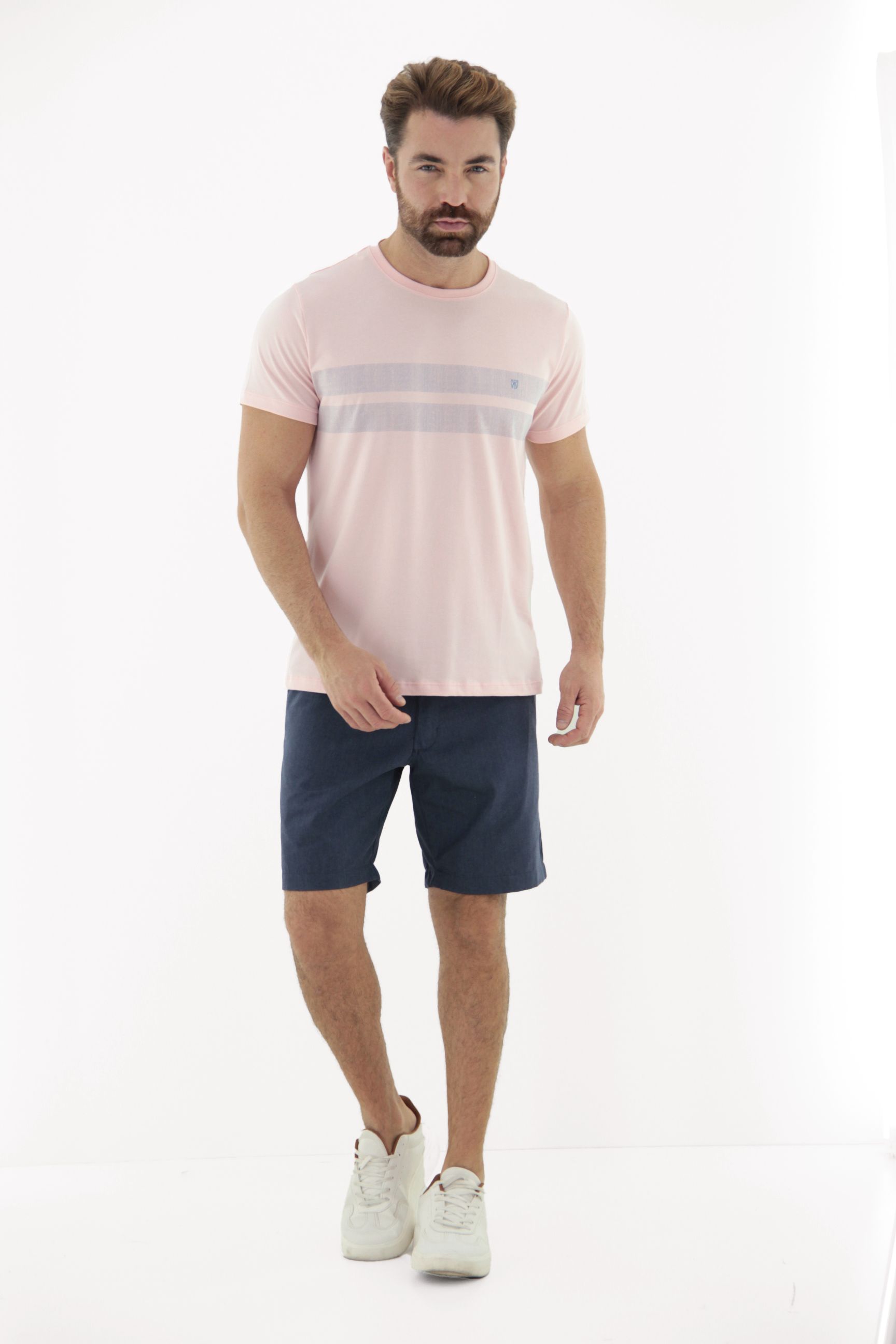 Fotografia de Camiseta T-Shirt Masculina 100% Algodão com Listras no Peito