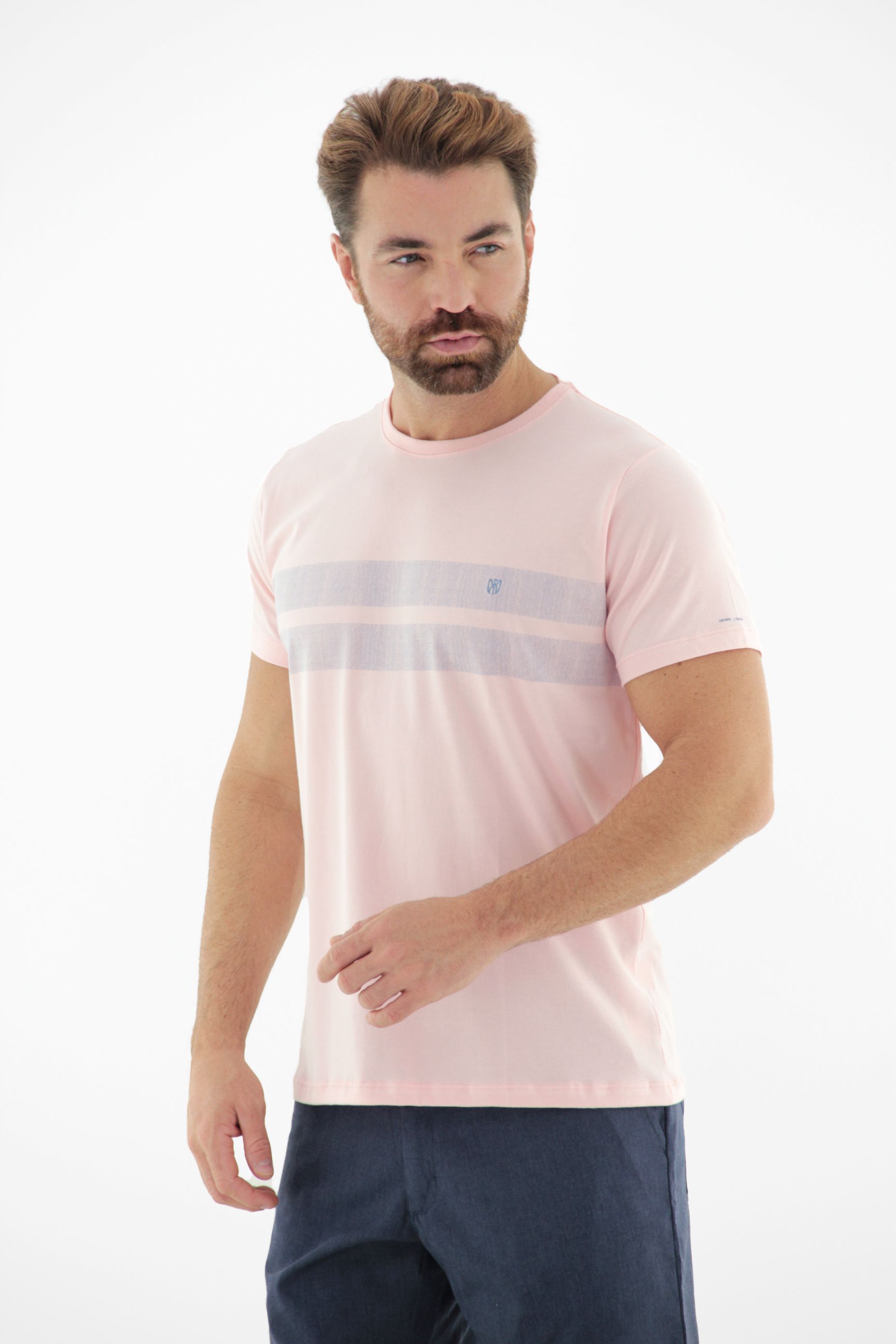 Vista alternativa de Camiseta T-Shirt Masculina 100% Algodão com Listras no Peito
