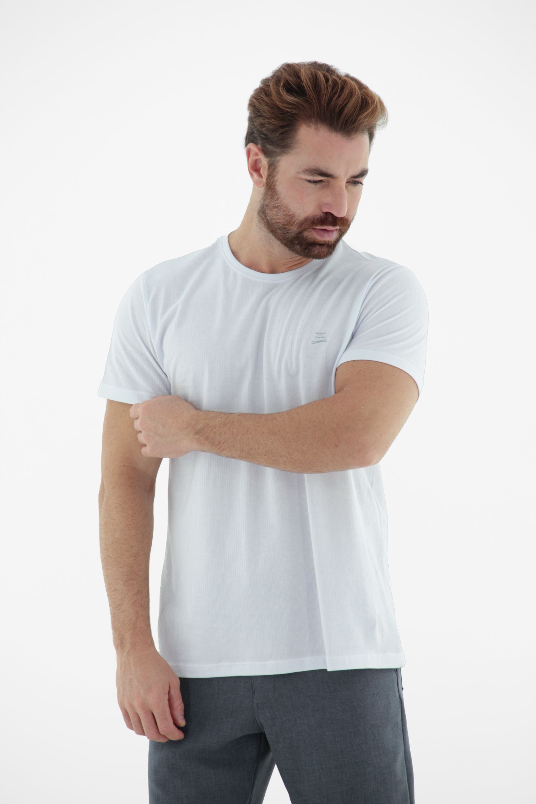 Vista alternativa de Camiseta T-Shirt Masculina 100% Algodão Texturizada com Detalhe bordado