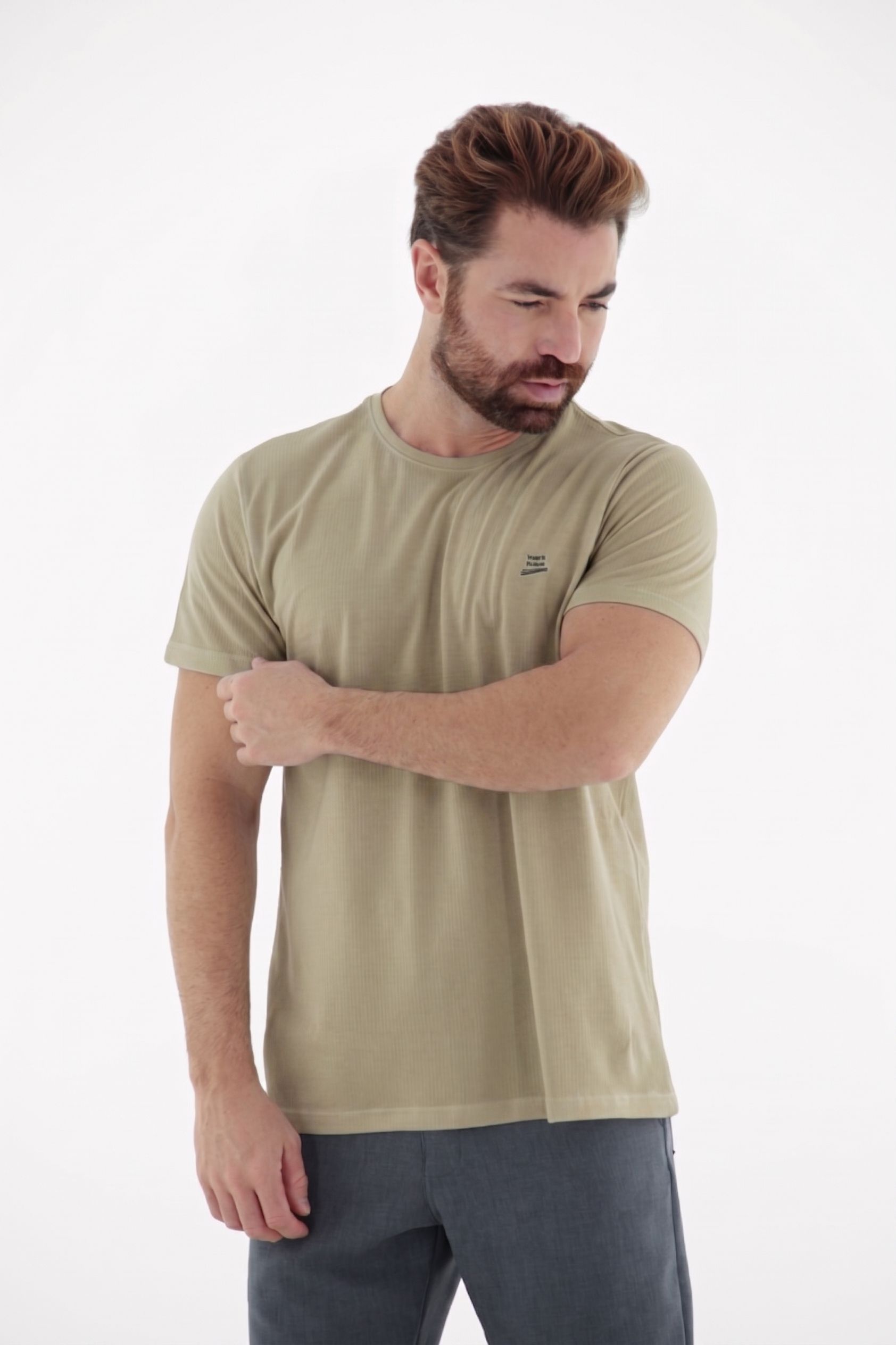Vista lateral 3 do produto Camiseta T-Shirt Masculina 100% Algodão Texturizada com Detalhe bordado