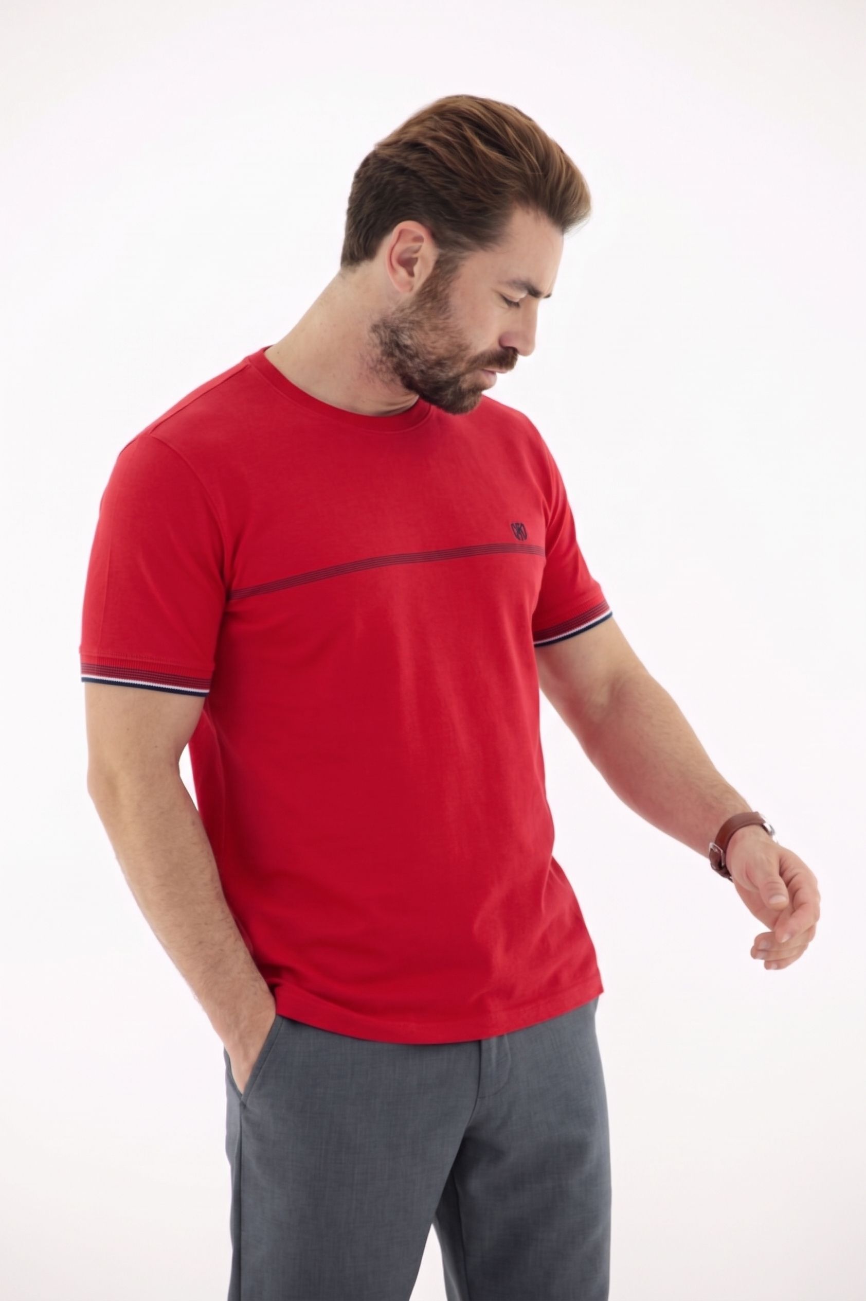 Vista alternativa de Camiseta T-Shirt Masculina em Elastano Retilínea no Punho Fio tinto