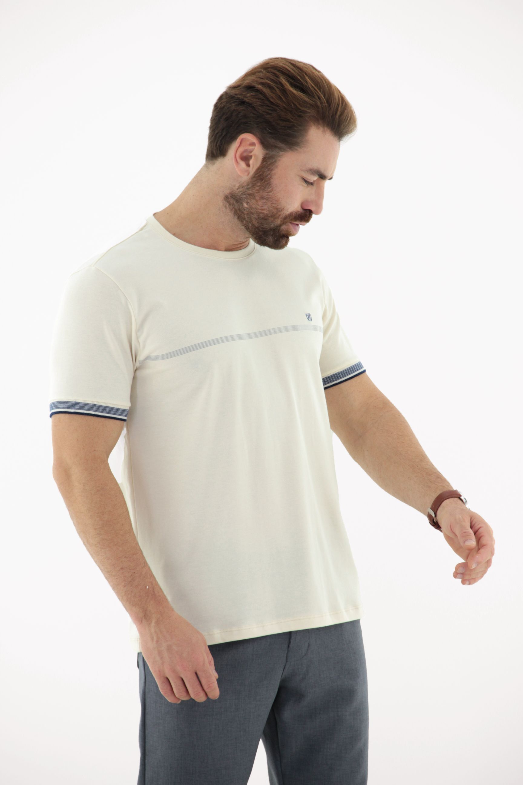 Fotografia de Camiseta T-Shirt Masculina em Elastano Retilínea no Punho Fio tinto