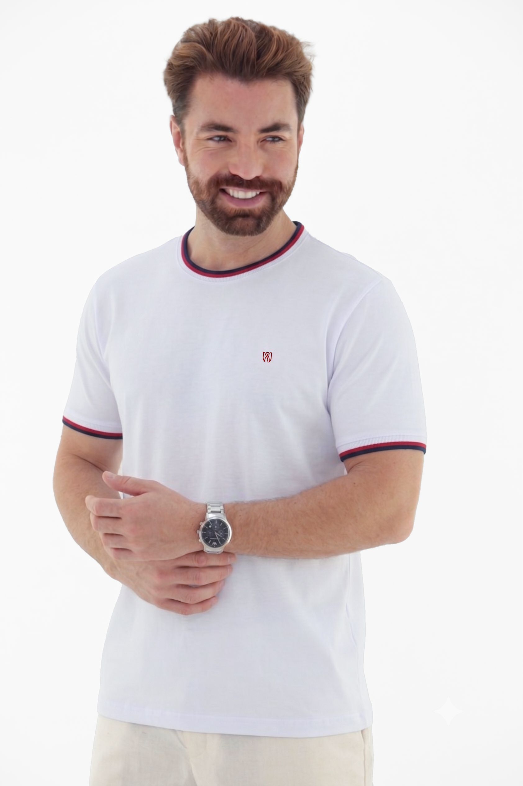 Vista lateral 3 do produto Camiseta T-Shirt Masculina em Retilínea Fio tinto na Gola e Punho Linha Blend