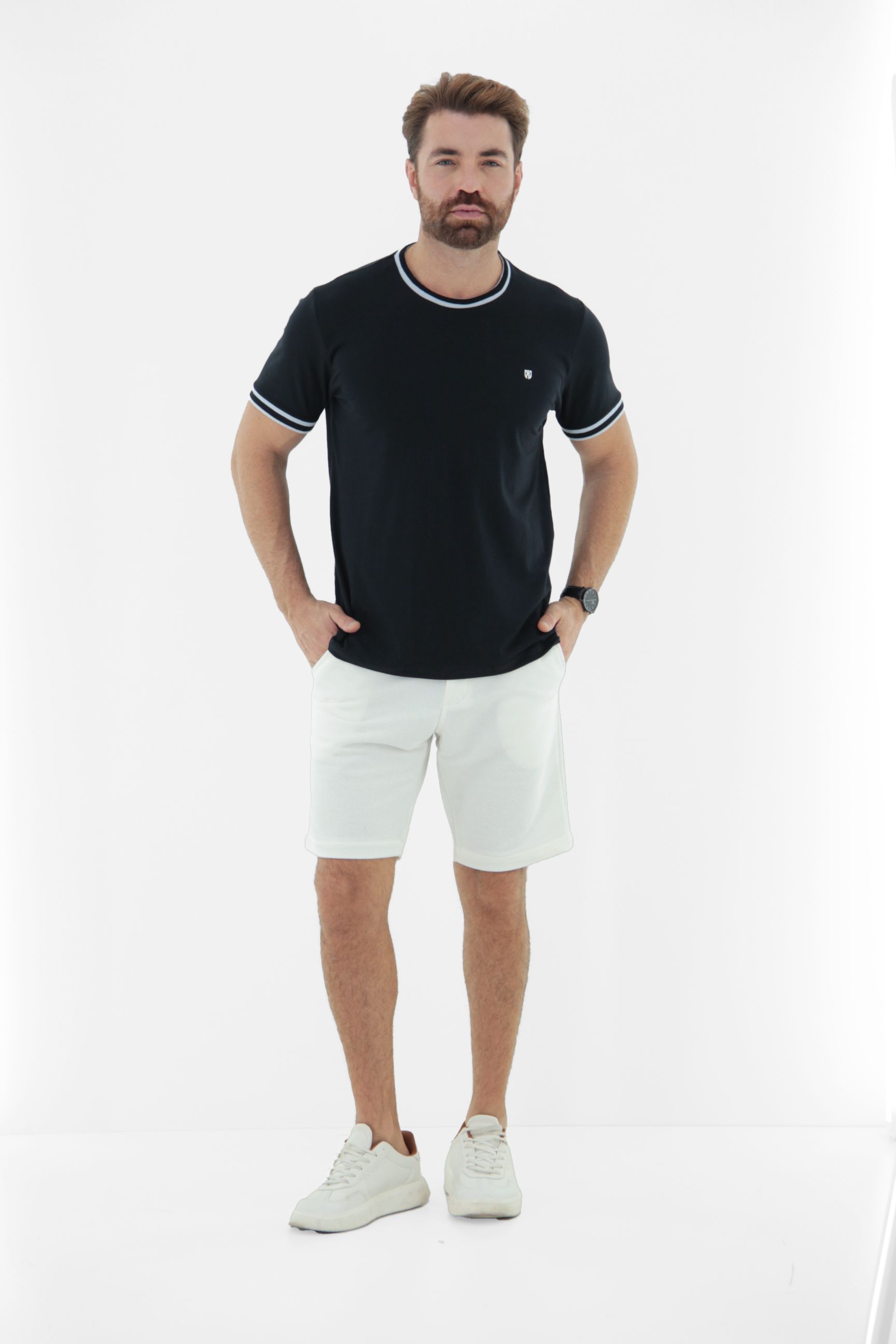 Vista alternativa de Camiseta T-Shirt Masculina com Gola e Punho em Fio Tinto linha Blend