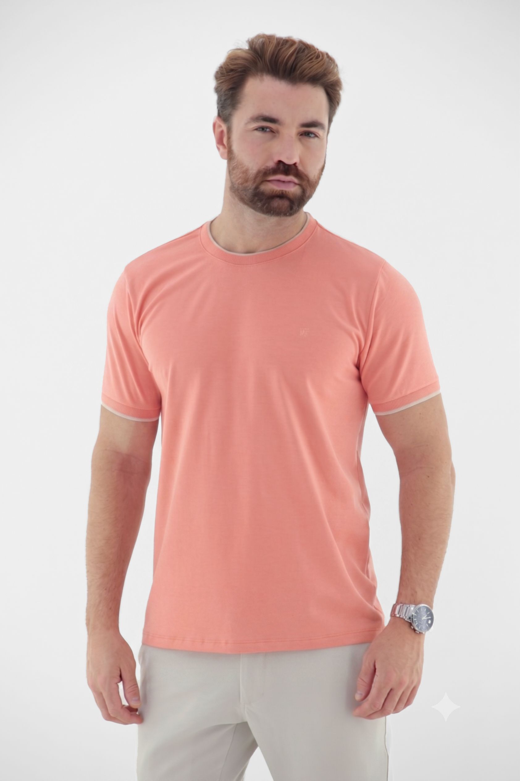 Vista lateral 3 do produto Camiseta T-Shirt Masculina com Gola e Punho em Retilínea Linha Blend